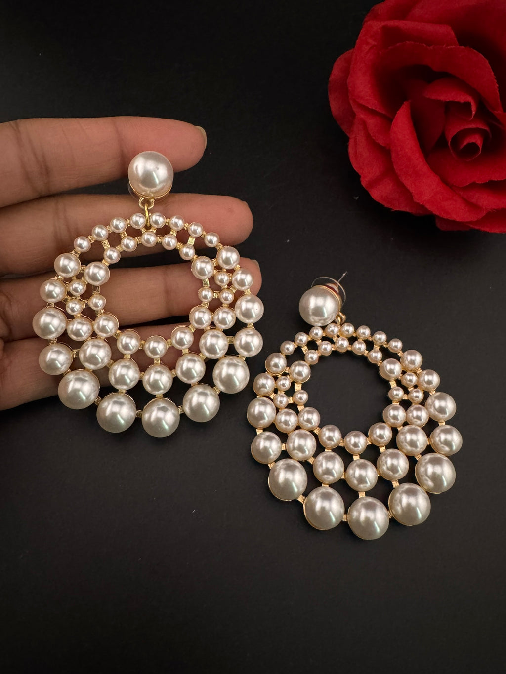 Premium Matt Gold and Pearls in unique circle big chandbali design/Statement earrings/Oversized Dangle Earring/everyday jewelry/party hoop