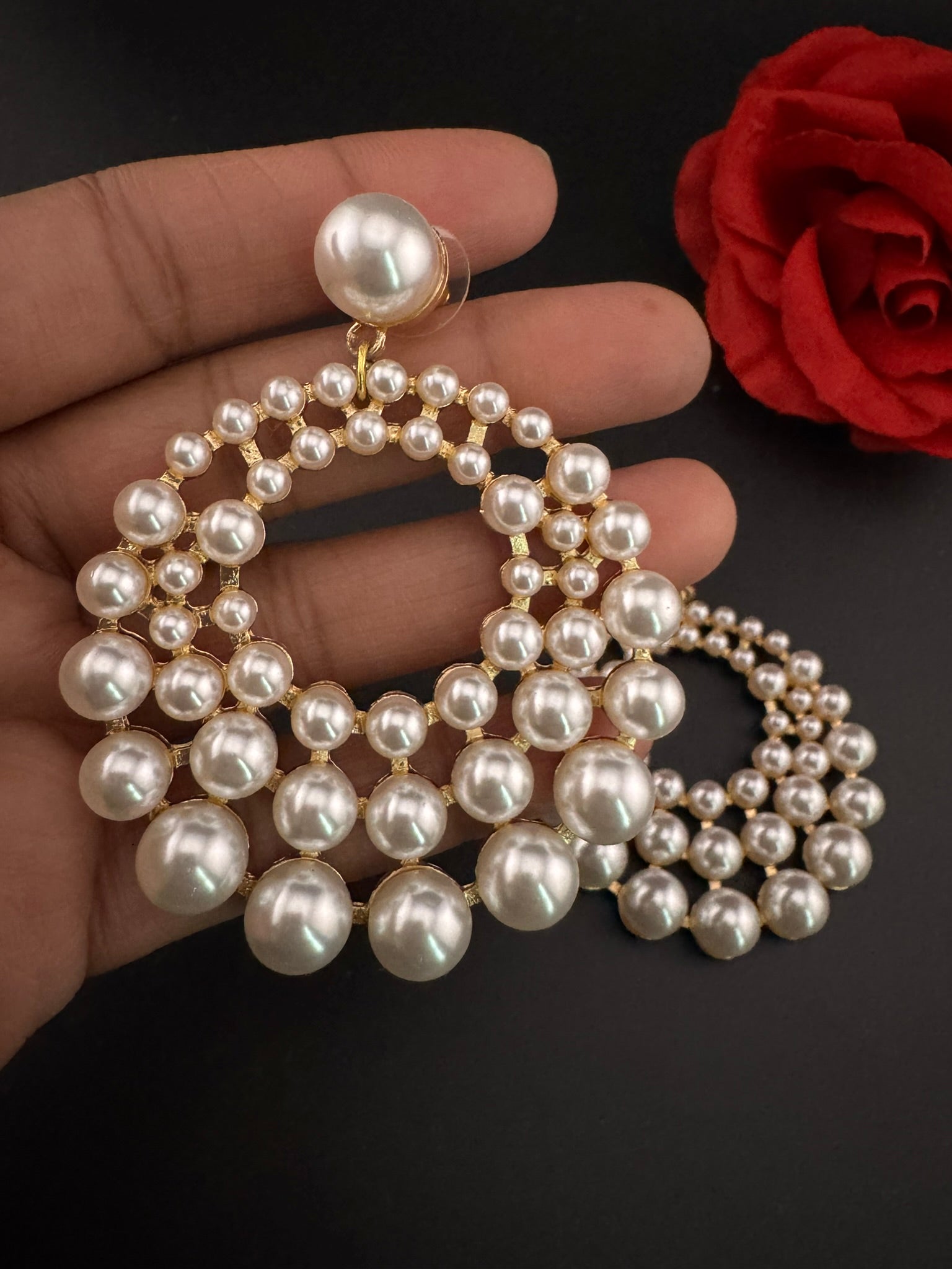 Premium Matt Gold and Pearls in unique circle big chandbali design/Statement earrings/Oversized Dangle Earring/everyday jewelry/party hoop