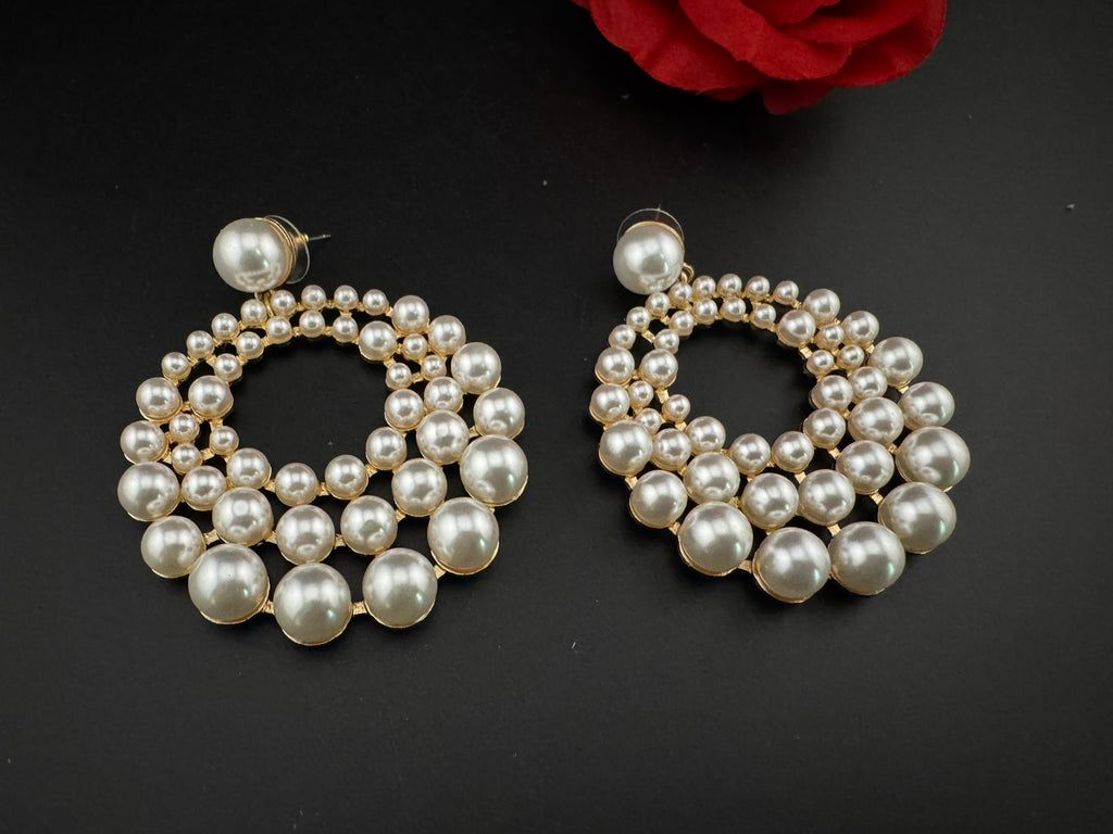 Premium Matt Gold and Pearls in unique circle big chandbali design/Statement earrings/Oversized Dangle Earring/everyday jewelry/party hoop