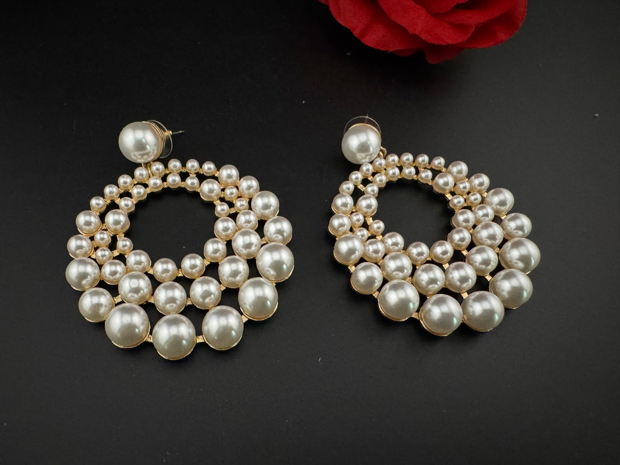 Premium Matt Gold and Pearls in unique circle big chandbali design/Statement earrings/Oversized Dangle Earring/everyday jewelry/party hoop