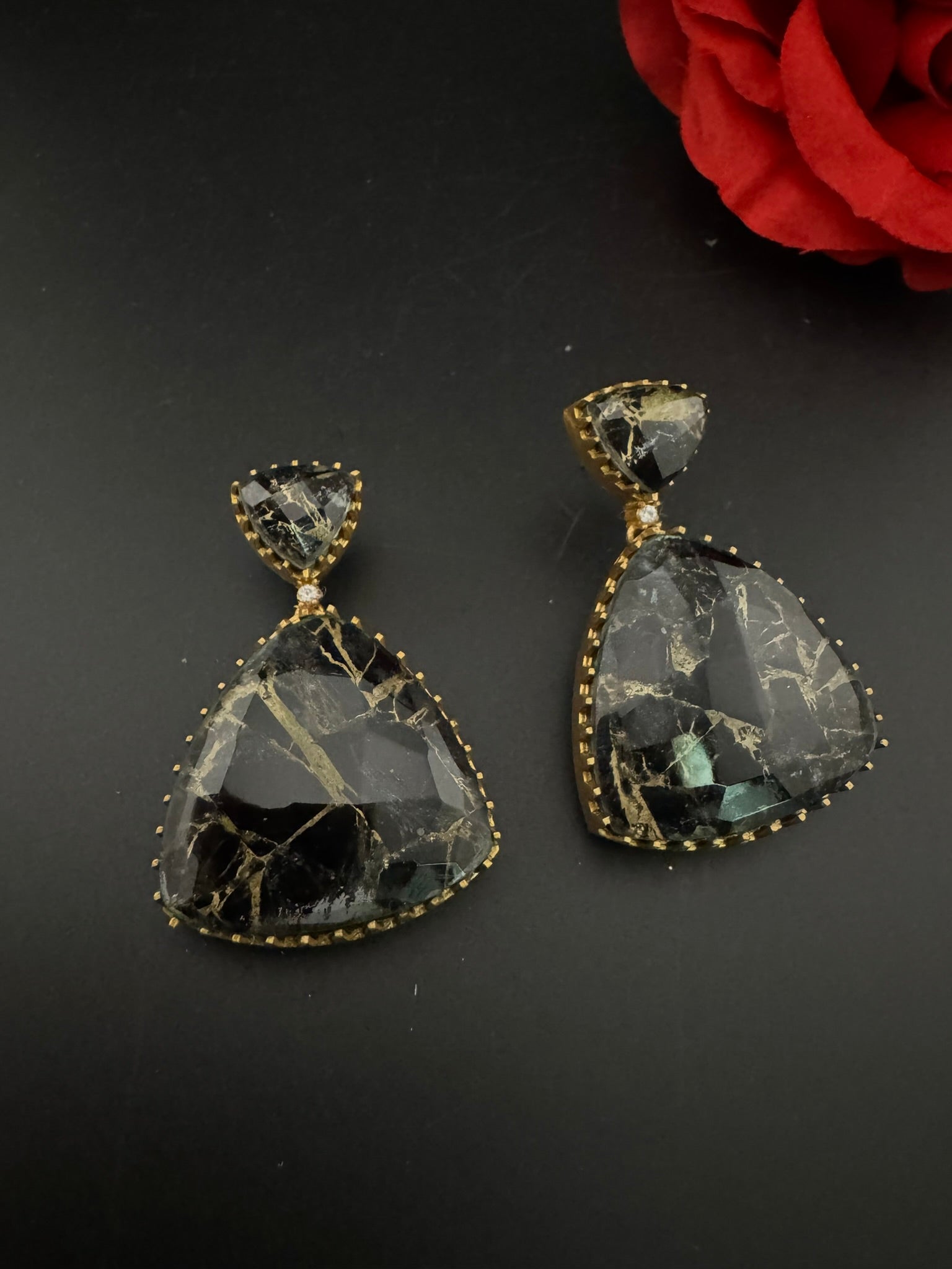 High Quality Premium Moissanite Doublet Marble stone and CZ is designer inspired Drop earrings/Unique earrings/statement Drop/Indian Jewelry