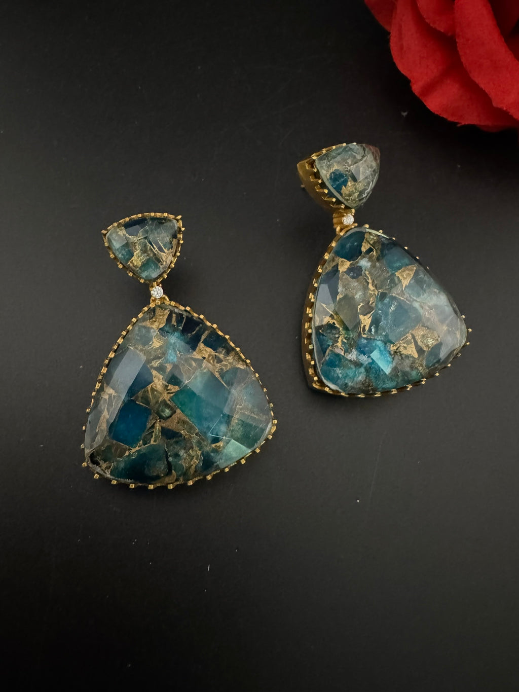 High Quality Premium Moissanite Doublet Marble stone and CZ is designer inspired Drop earrings/Unique earrings/statement Drop/Indian Jewelry