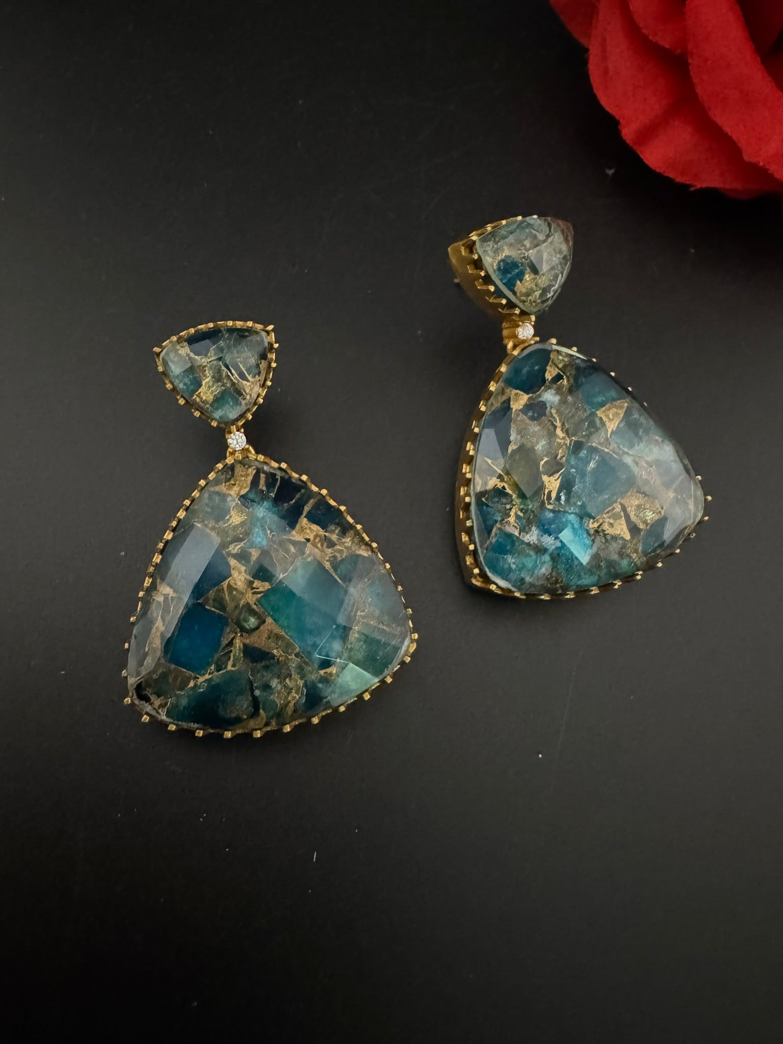 High Quality Premium Moissanite Doublet Marble stone and CZ is designer inspired Drop earrings/Unique earrings/statement Drop/Indian Jewelry