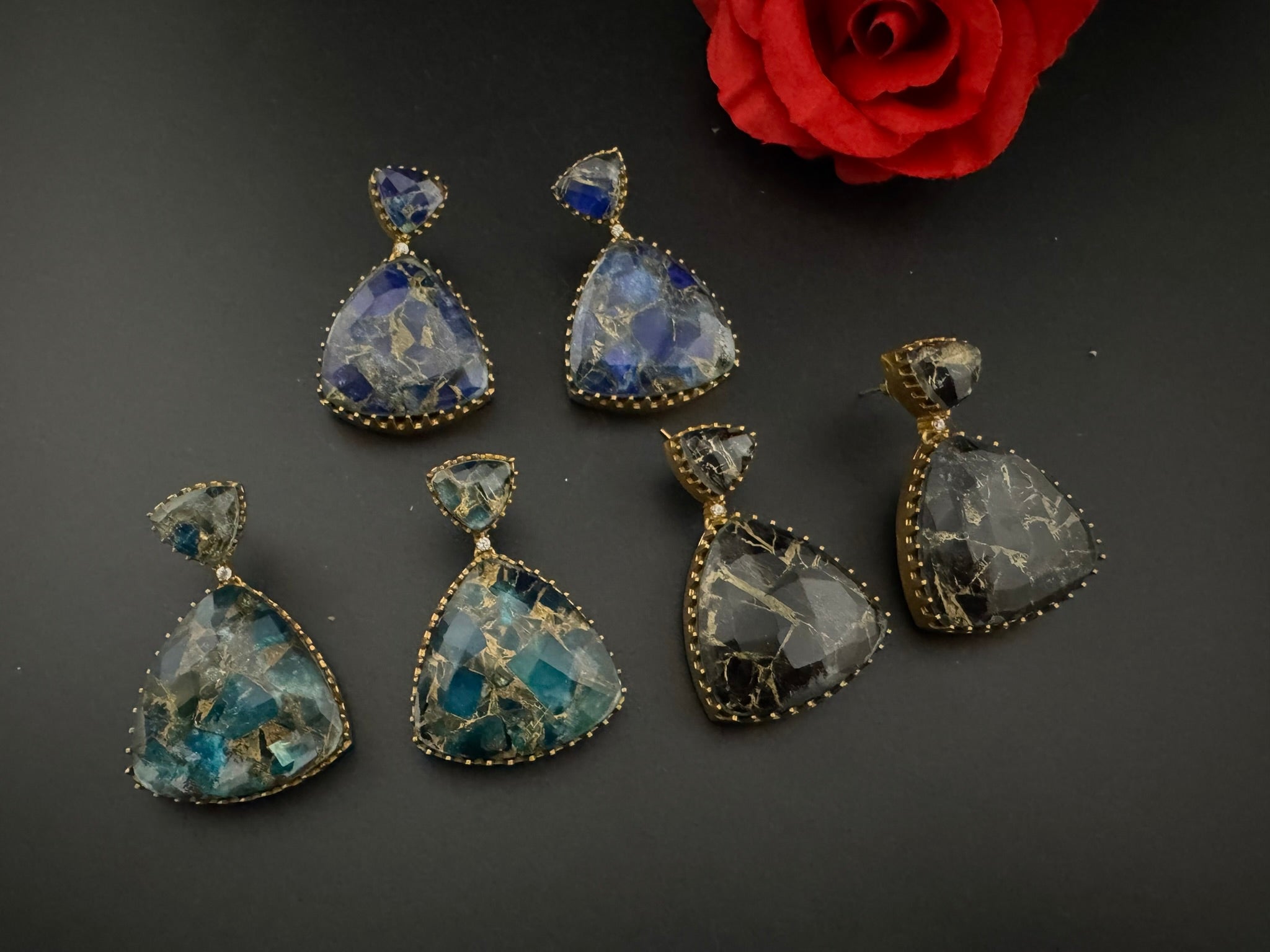 High Quality Premium Moissanite Doublet Marble stone and CZ is designer inspired Drop earrings/Unique earrings/statement Drop/Indian Jewelry