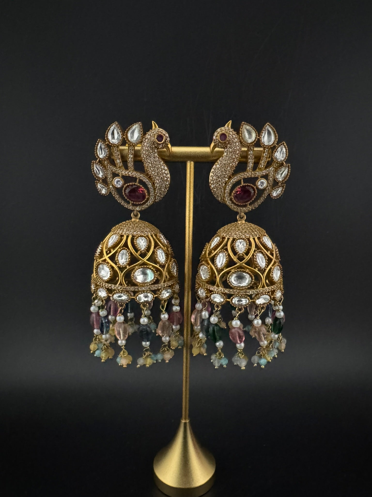 Premium Quality multicolor stones and pearls oversized in Matt Gold is Amrapali inspired designer Jhumka earrings/Indian earring/Bridal