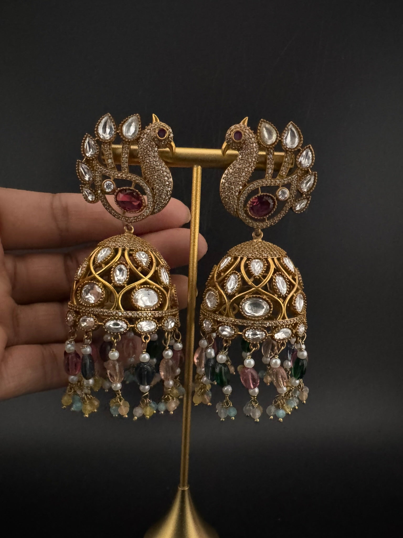 Premium Quality multicolor stones and pearls oversized in Matt Gold is Amrapali inspired designer Jhumka earrings/Indian earring/Bridal