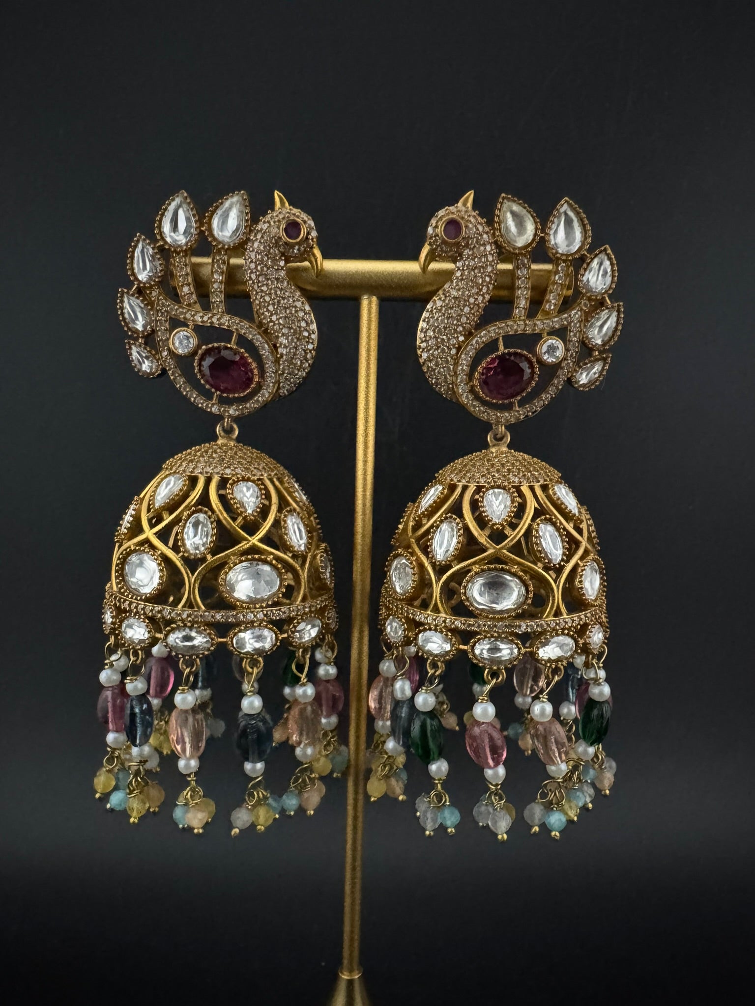 Premium Quality multicolor stones and pearls oversized in Matt Gold is Amrapali inspired designer Jhumka earrings/Indian earring/Bridal
