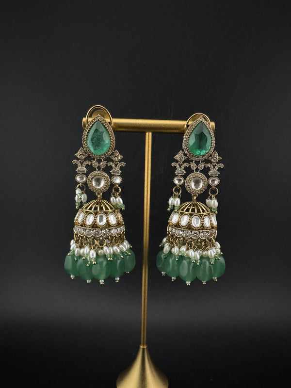 Premium Quality Kundan, Doublet stones and pearls in Matt Gold is Amrapali inspired designer Long Jhumka earrings/Indian earring/Bridal