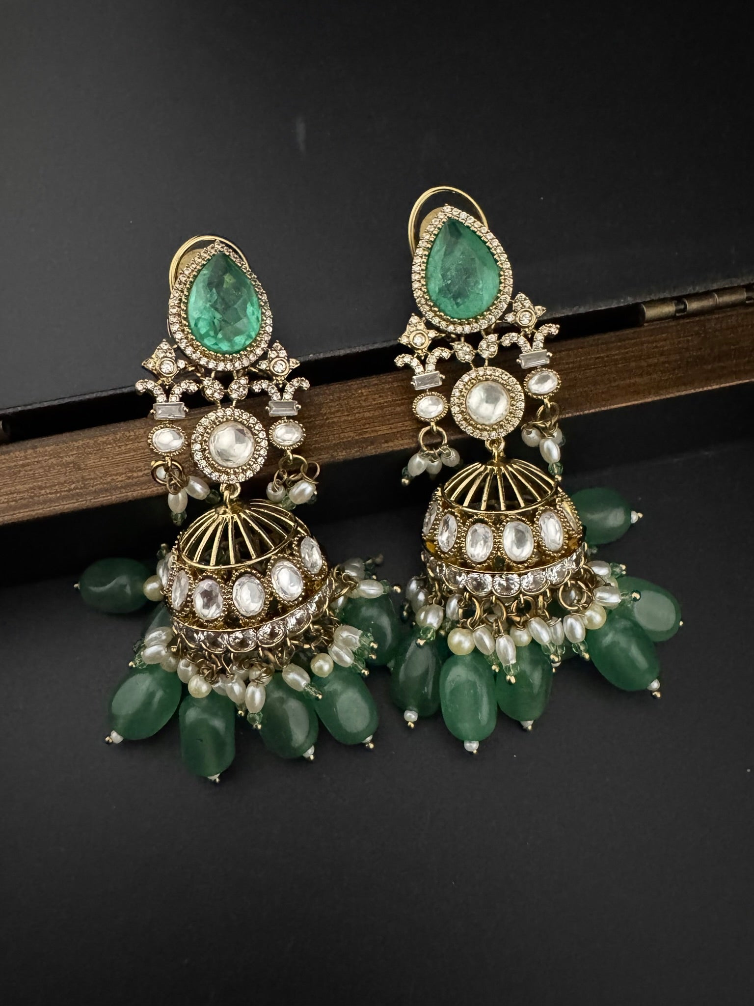 Premium Quality Kundan, Doublet stones and pearls in Matt Gold is Amrapali inspired designer Long Jhumka earrings/Indian earring/Bridal
