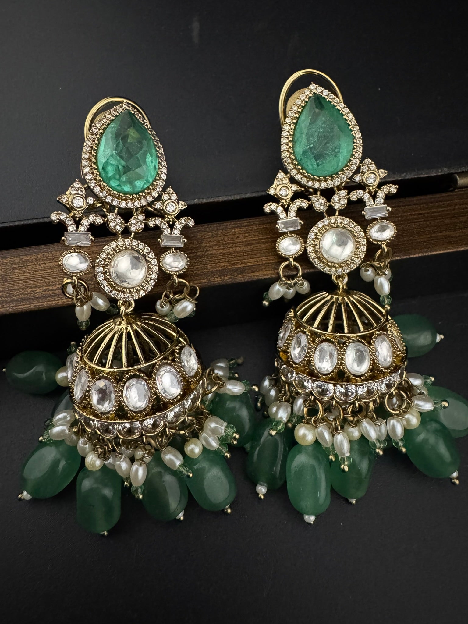 Premium Quality Kundan, Doublet stones and pearls in Matt Gold is Amrapali inspired designer Long Jhumka earrings/Indian earring/Bridal