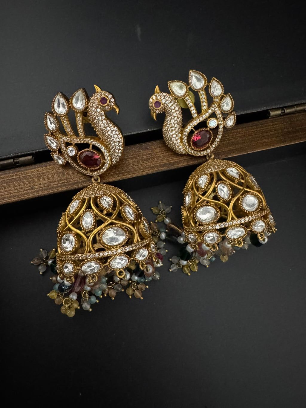 Premium Quality multicolor stones and pearls oversized in Matt Gold is Amrapali inspired designer Jhumka earrings/Indian earring/Bridal