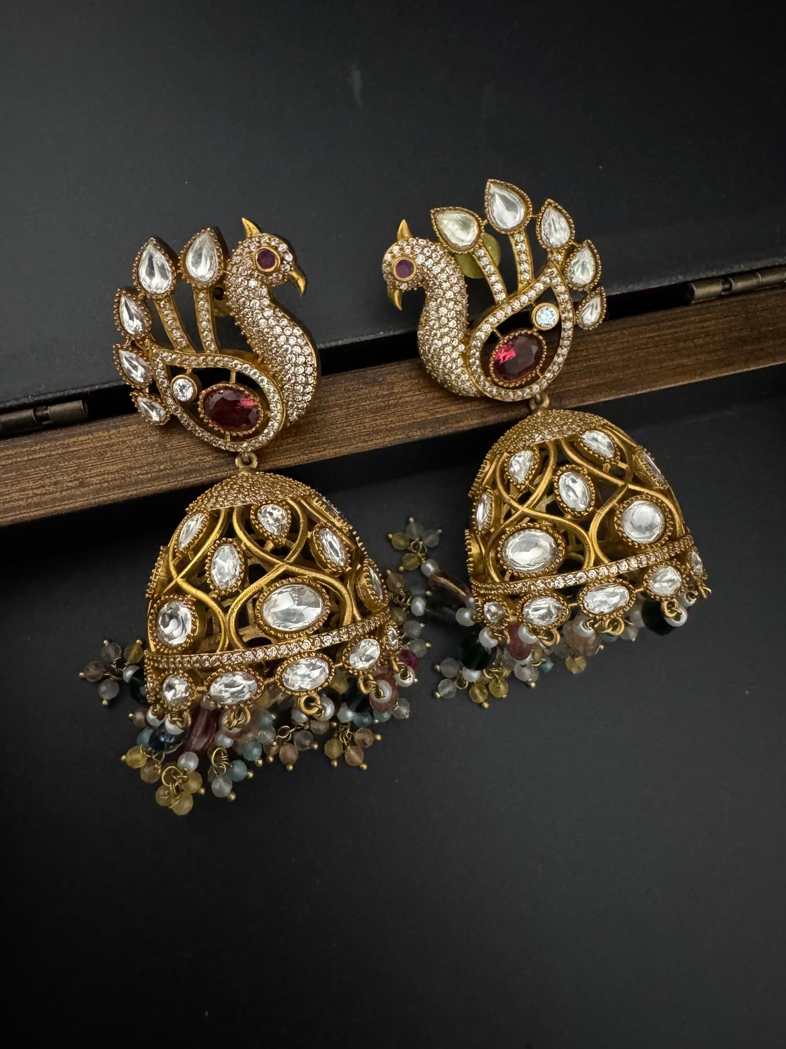 Premium Quality multicolor stones and pearls oversized in Matt Gold is Amrapali inspired designer Jhumka earrings/Indian earring/Bridal