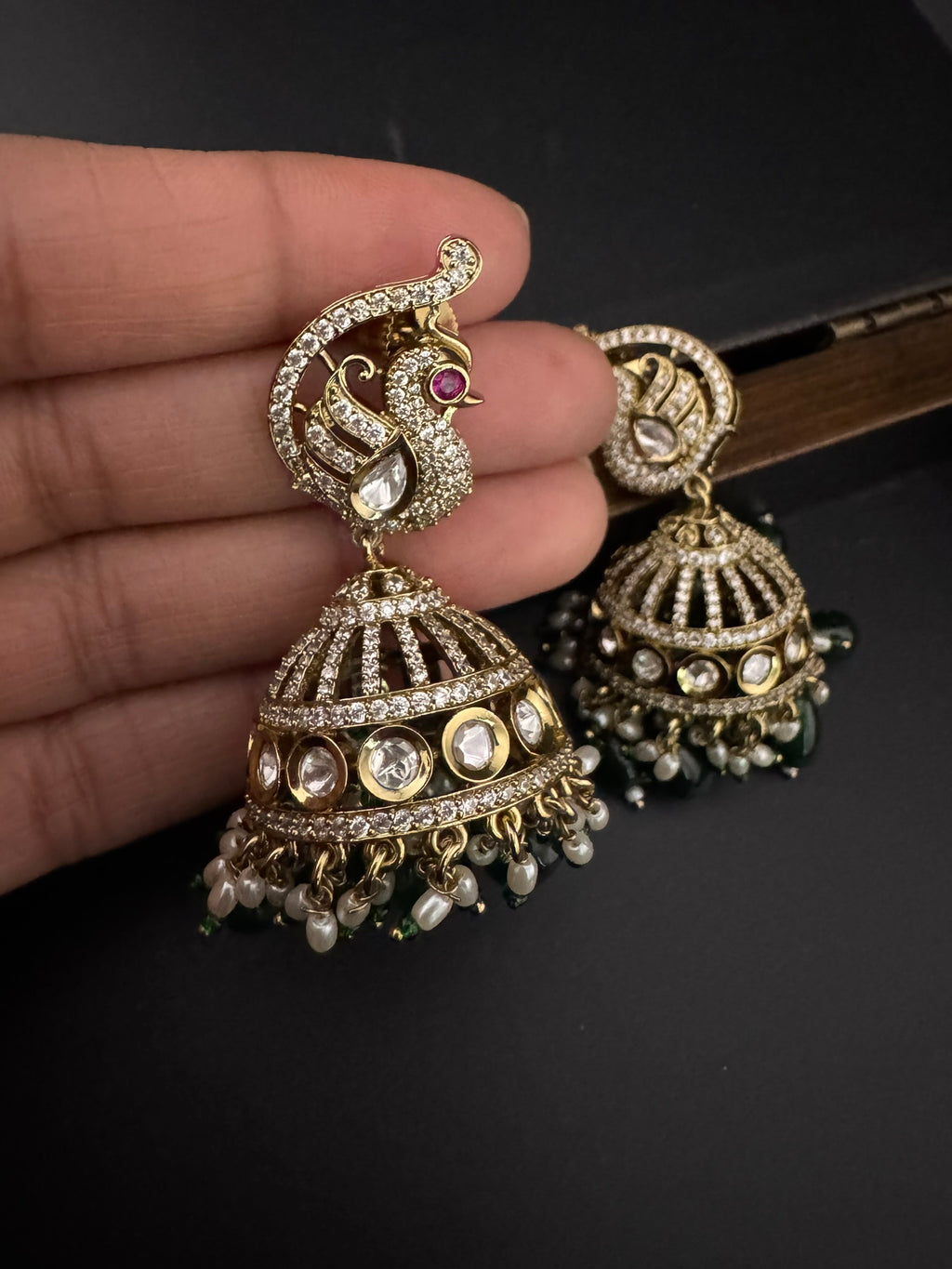 Premium Quality Kundan, Doublet stones and pearls in Matt Gold is Amrapali inspired designer Long Jhumka earrings/Indian earring/Bridal