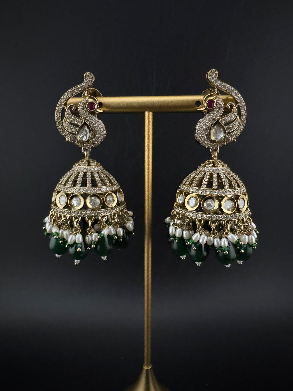 Premium Quality Kundan, Doublet stones and pearls in Matt Gold is Amrapali inspired designer Long Jhumka earrings/Indian earring/Bridal