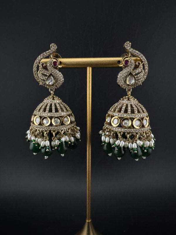 Premium Quality Kundan, Doublet stones and pearls in Matt Gold is Amrapali inspired designer Long Jhumka earrings/Indian earring/Bridal