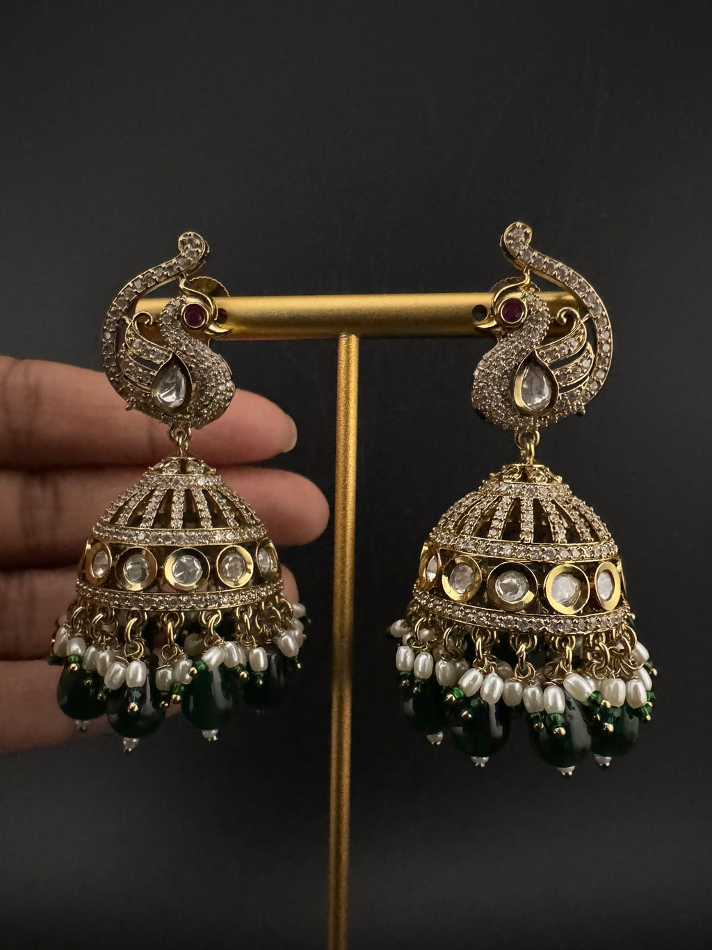 Premium Quality Kundan, Doublet stones and pearls in Matt Gold is Amrapali inspired designer Long Jhumka earrings/Indian earring/Bridal