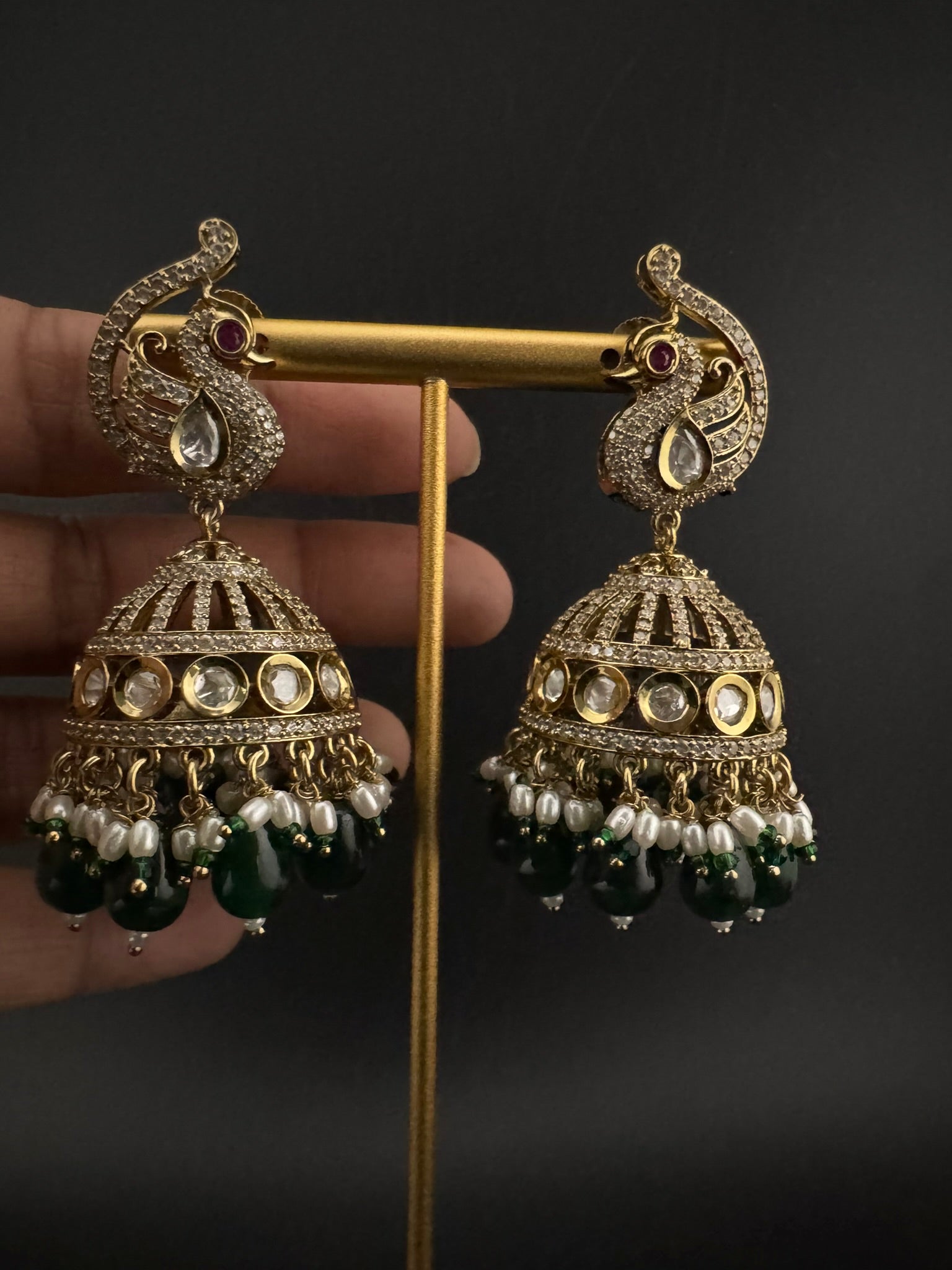 Premium Quality Kundan, Doublet stones and pearls in Matt Gold is Amrapali inspired designer Long Jhumka earrings/Indian earring/Bridal