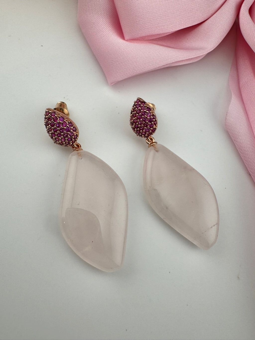 Premium 925 silver polish Pink Natural stone, CZ, Drop earring is designer inspired Drop Dangle earrings/Unique earrings/Indian Jewelry