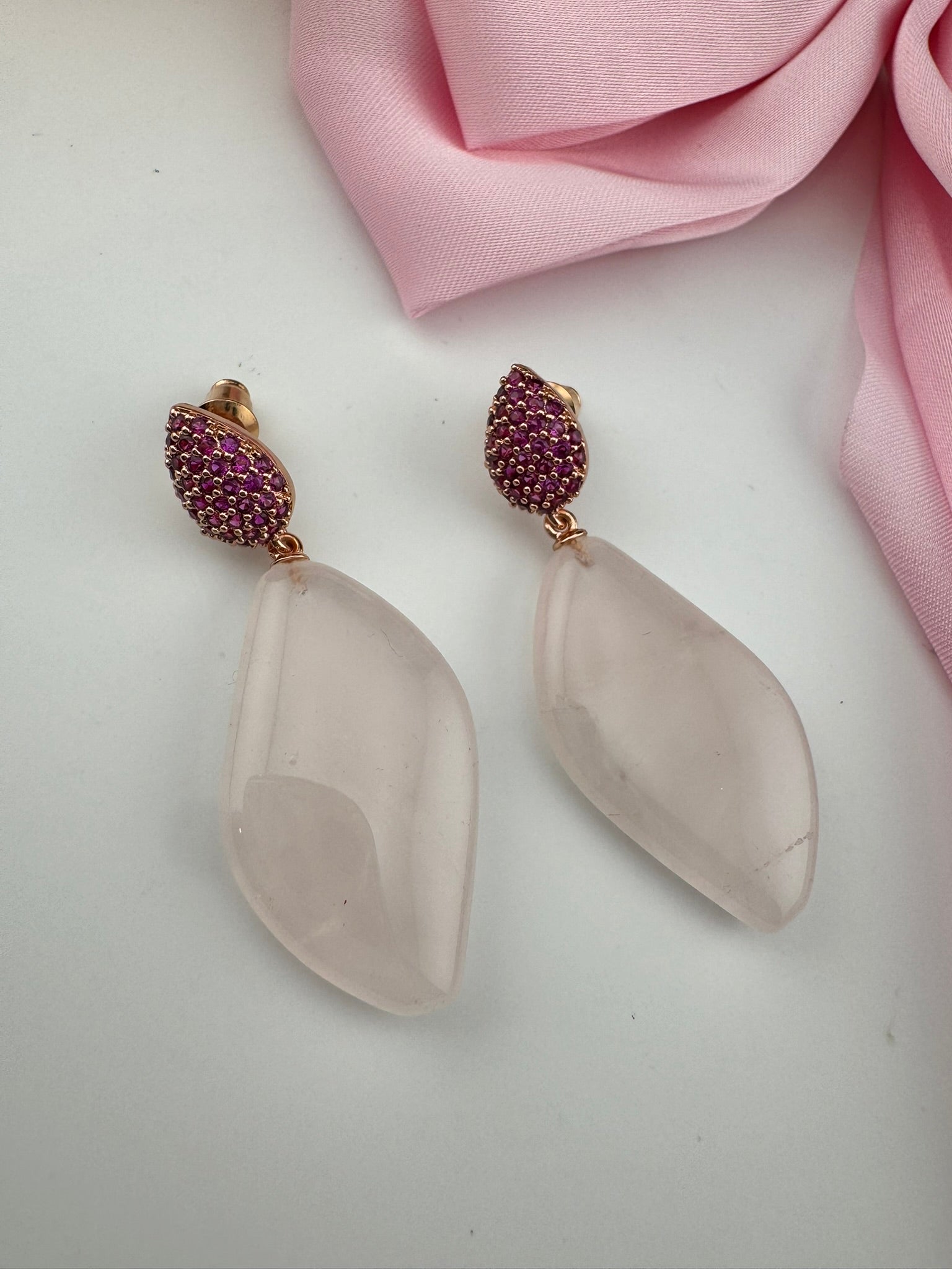 Premium 925 silver polish Pink Natural stone, CZ, Drop earring is designer inspired Drop Dangle earrings/Unique earrings/Indian Jewelry