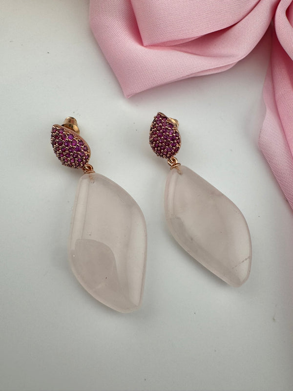 Premium 925 silver polish Pink Natural stone, CZ, Drop earring is designer inspired Drop Dangle earrings/Unique earrings/Indian Jewelry