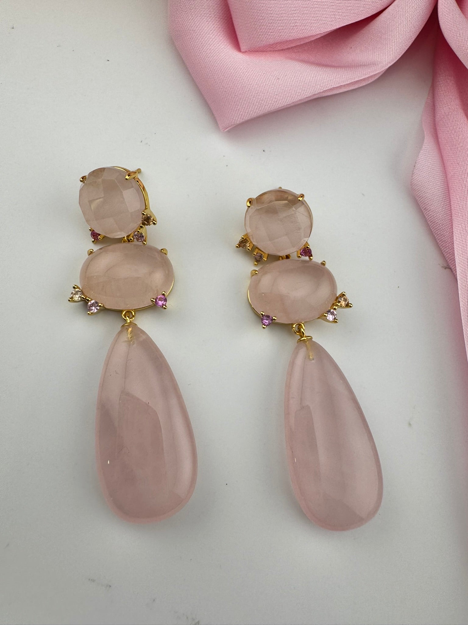 Premium 925 silver polish Pink Natural stone, CZ, Drop earring is designer inspired Drop Dangle earrings/Unique earrings/Indian Jewelry