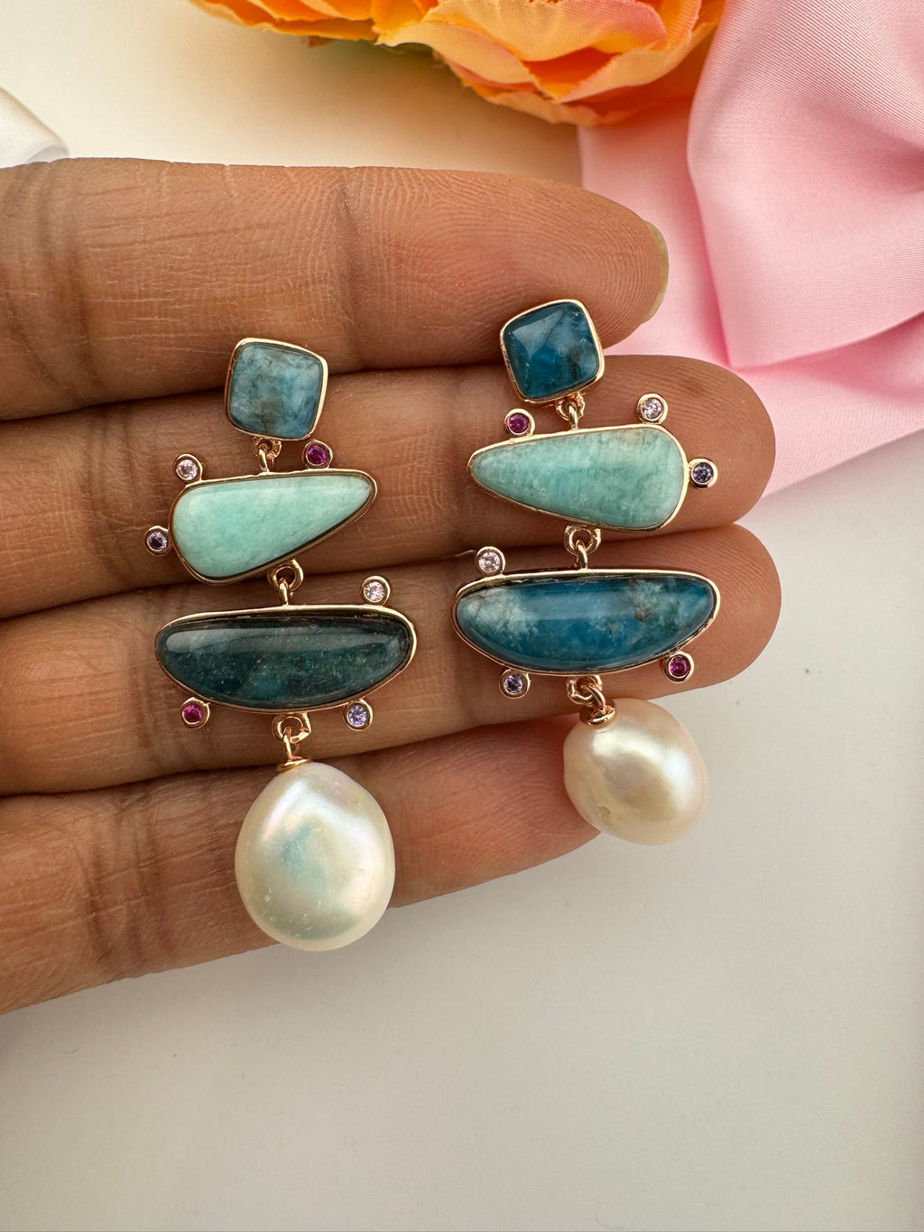 Premium 925 silver polish All Natural stone, pearl, CZ, Drop earring designer inspired Drop Dangle earrings/Unique earrings/Indian Jewelry