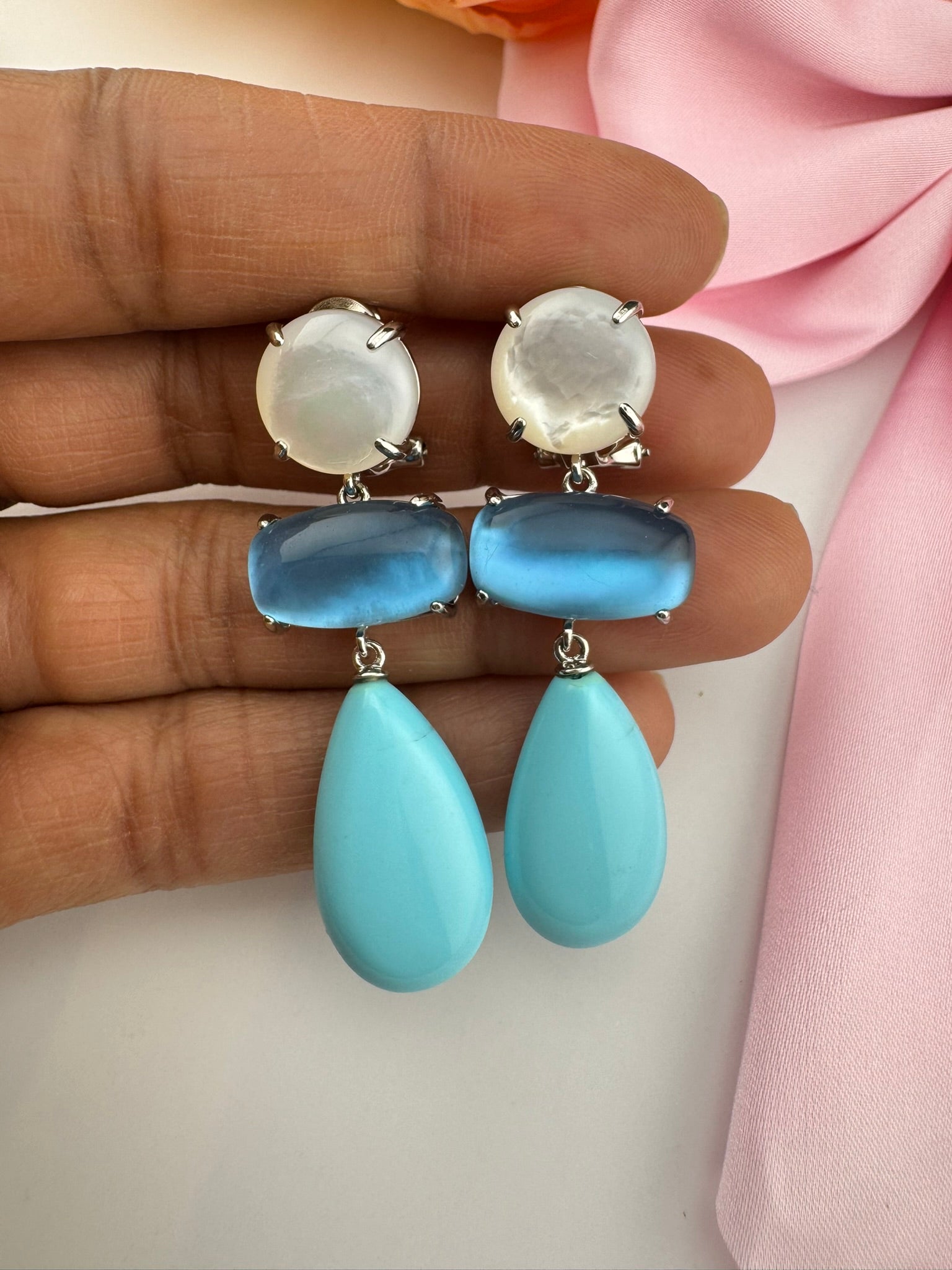 Premium 925 silver polish All Natural stone, pearl, CZ, Drop earring designer inspired Drop Dangle earrings/Unique earrings/Indian Jewelry