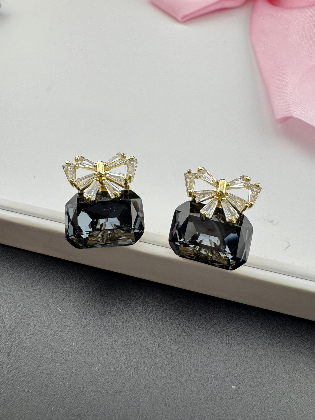 Premium Bow Cubic Zirconia and Crystal stone, gold color, Swarovski Inspired Statement earrings/Partywear earrings/kids jewelry/Small Studs