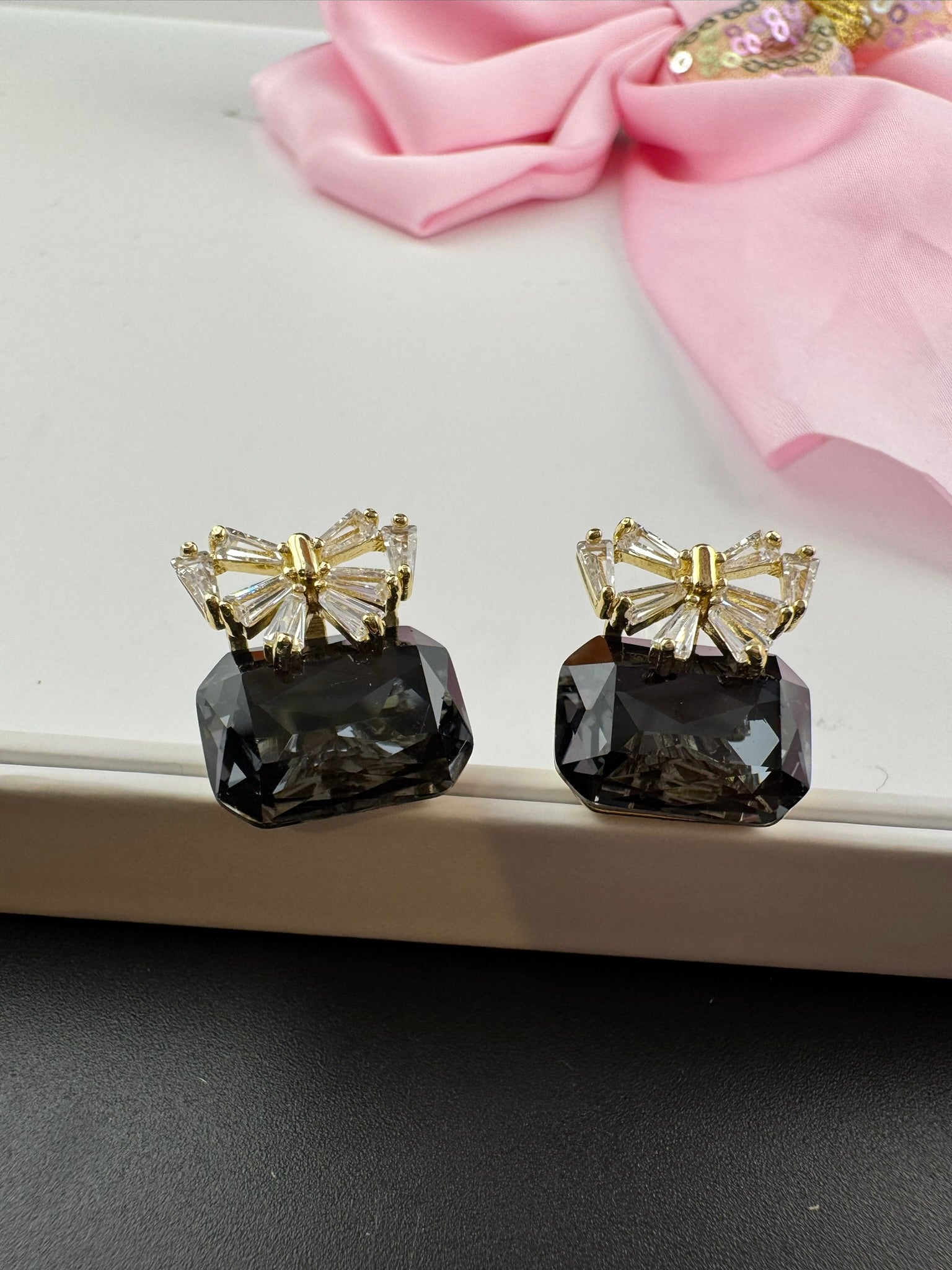 Premium Bow Cubic Zirconia and Crystal stone, gold color, Swarovski Inspired Statement earrings/Partywear earrings/kids jewelry/Small Studs