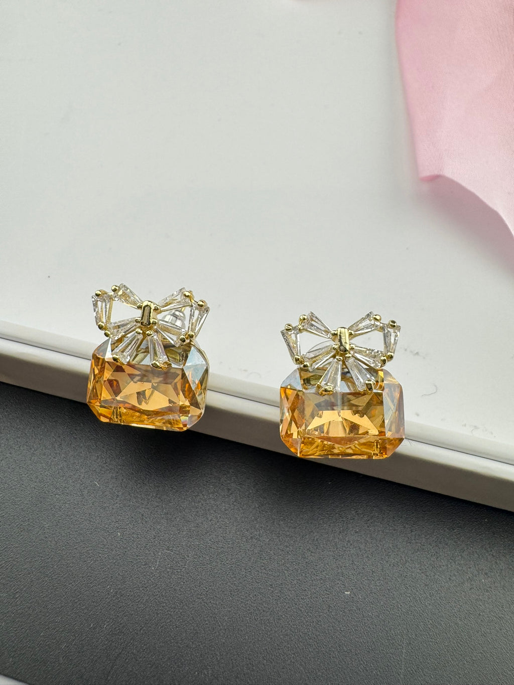 Premium Bow Cubic Zirconia and Crystal stone, gold color, Swarovski Inspired Statement earrings/Partywear earrings/kids jewelry/Small Studs