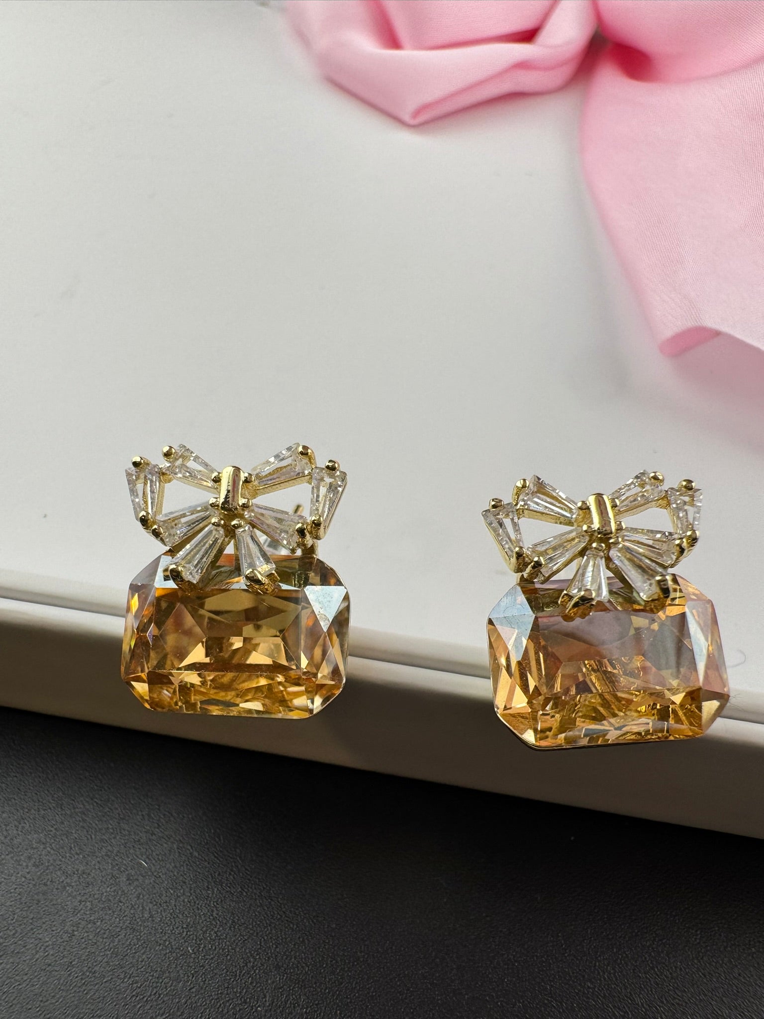 Premium Bow Cubic Zirconia and Crystal stone, gold color, Swarovski Inspired Statement earrings/Partywear earrings/kids jewelry/Small Studs