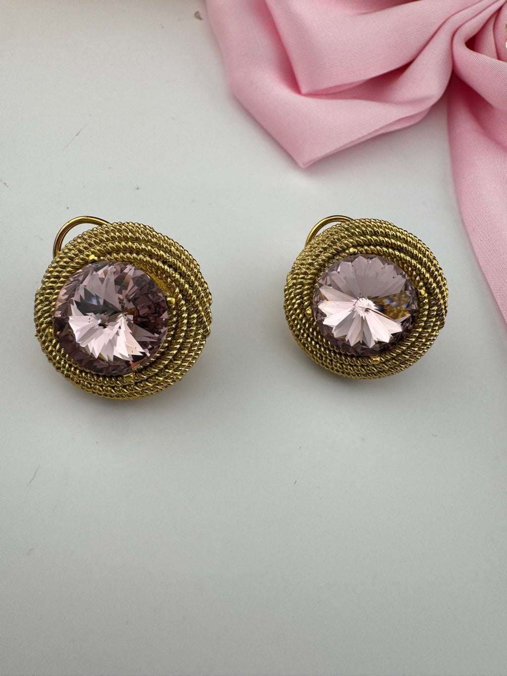 Premium Stud Cubic Zirconia and Crystal stone, gold color, Swarovski Inspired Statement earrings/Partywear earrings/Lightweight Studs tops