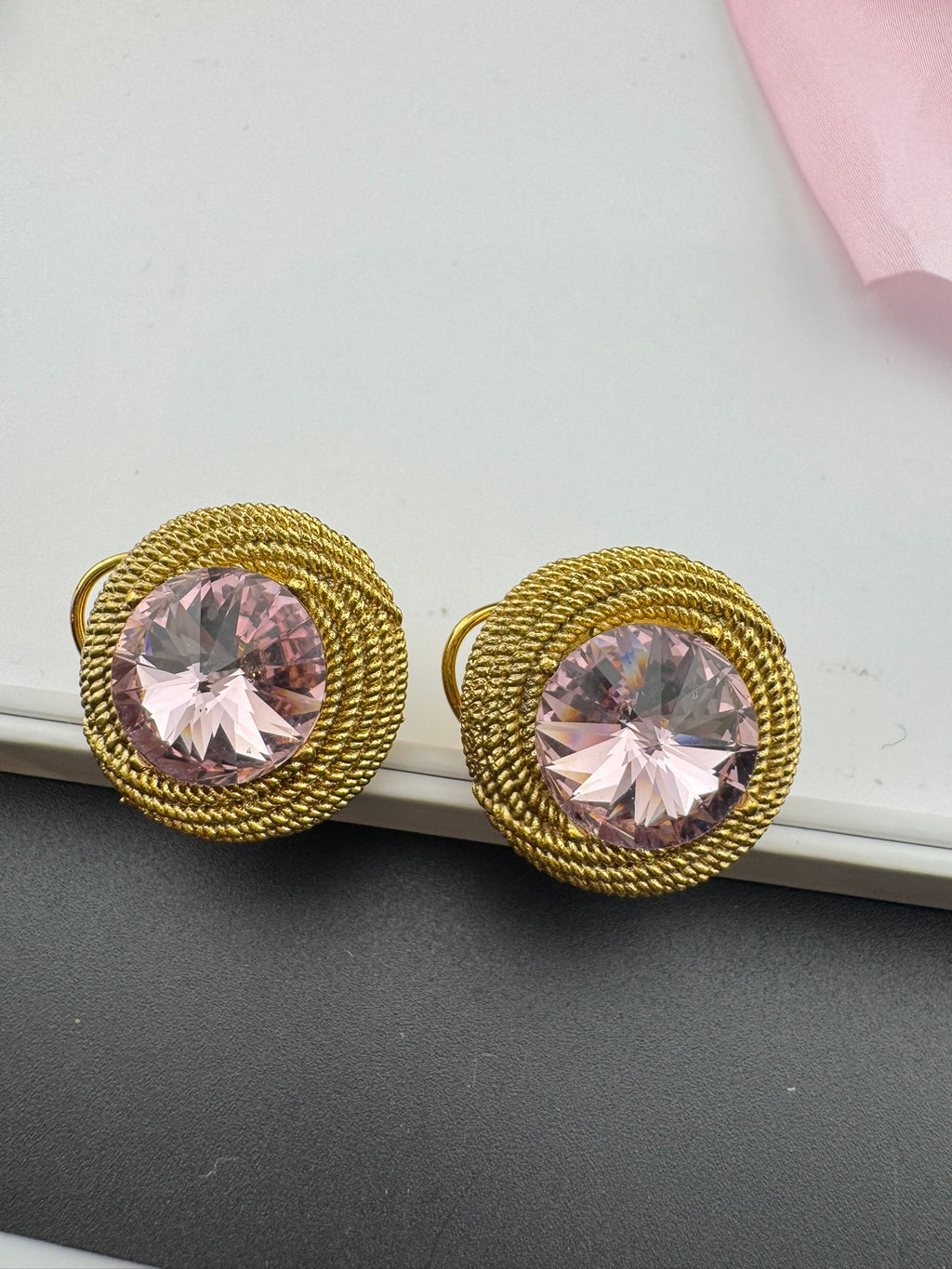 Premium Stud Cubic Zirconia and Crystal stone, gold color, Swarovski Inspired Statement earrings/Partywear earrings/Lightweight Studs tops