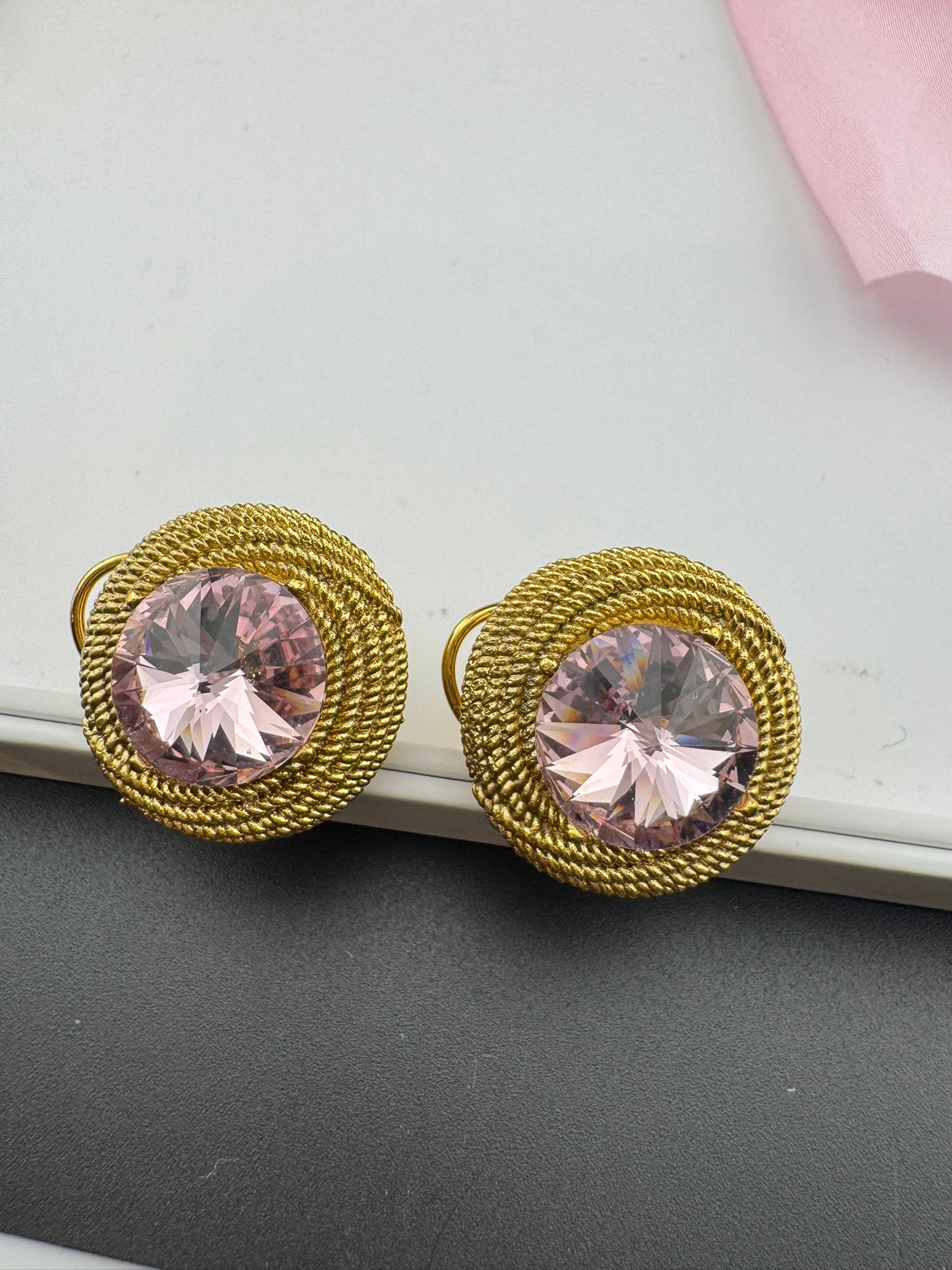 Premium Stud Cubic Zirconia and Crystal stone, gold color, Swarovski Inspired Statement earrings/Partywear earrings/Lightweight Studs tops