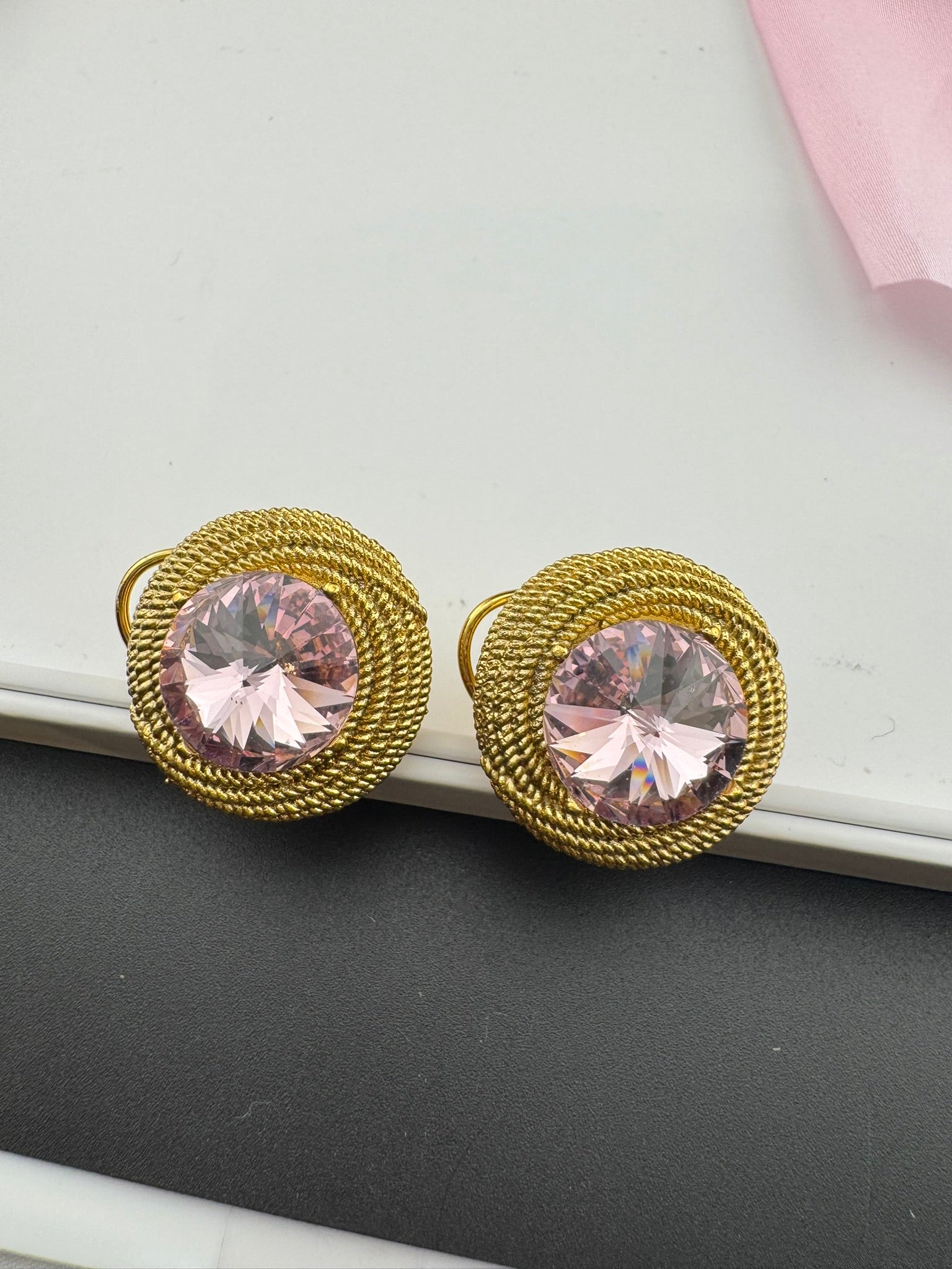 Premium Stud Cubic Zirconia and Crystal stone, gold color, Swarovski Inspired Statement earrings/Partywear earrings/Lightweight Studs tops