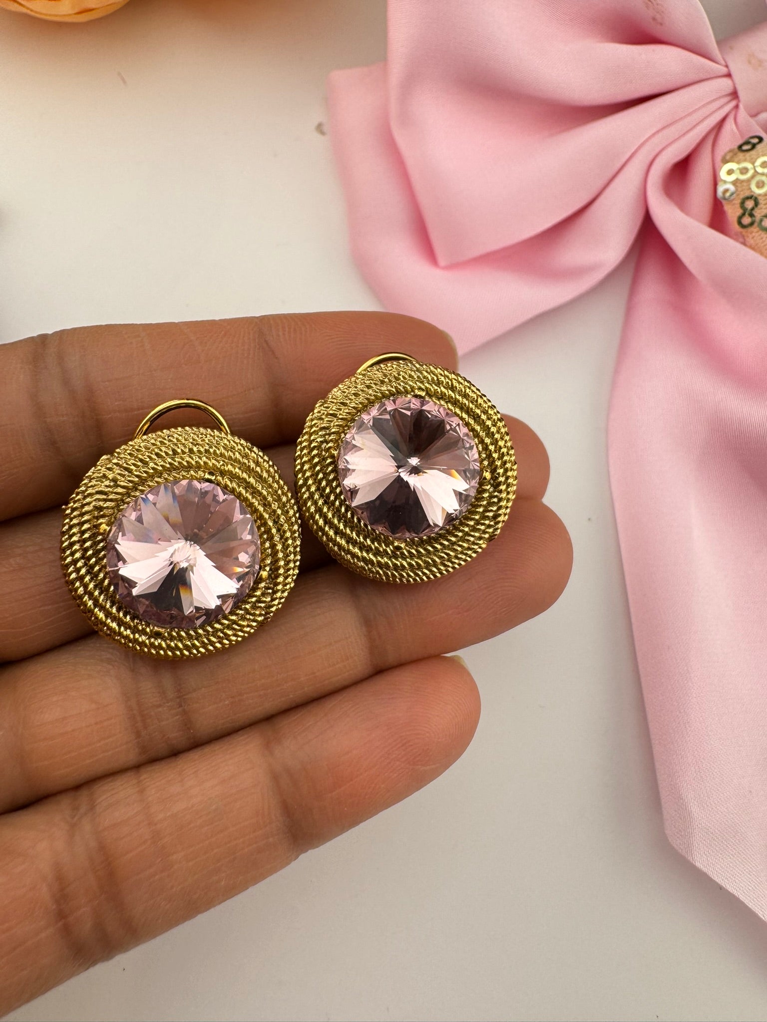Premium Stud Cubic Zirconia and Crystal stone, gold color, Swarovski Inspired Statement earrings/Partywear earrings/Lightweight Studs tops