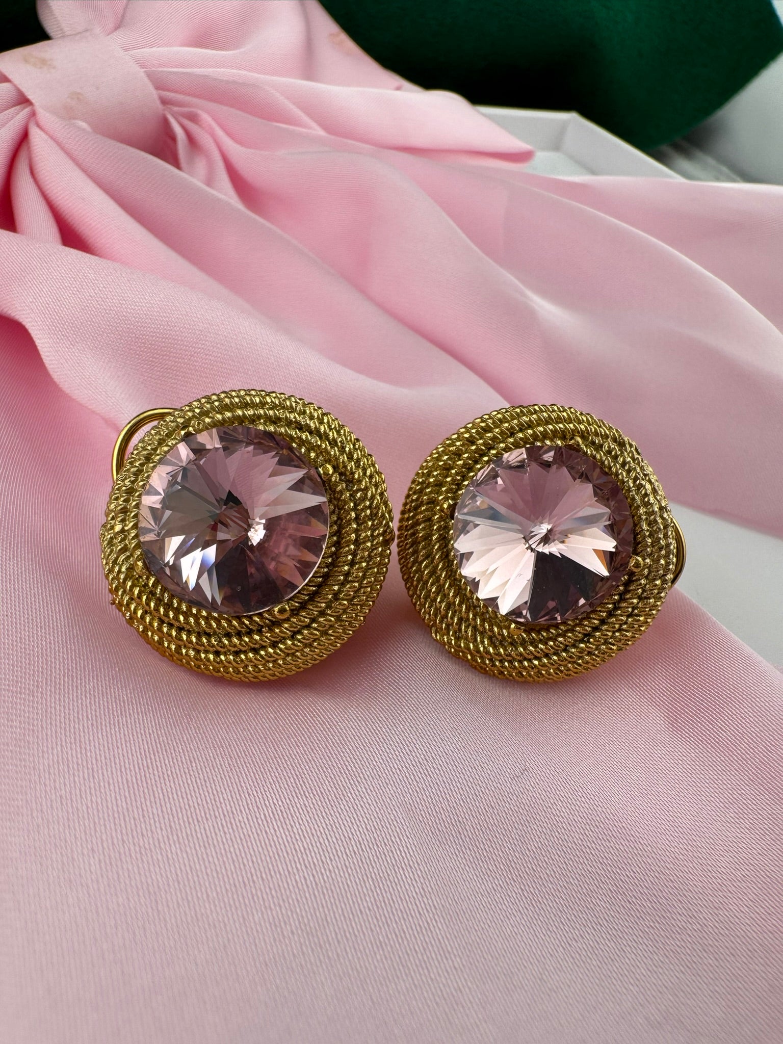 Premium Stud Cubic Zirconia and Crystal stone, gold color, Swarovski Inspired Statement earrings/Partywear earrings/Lightweight Studs tops