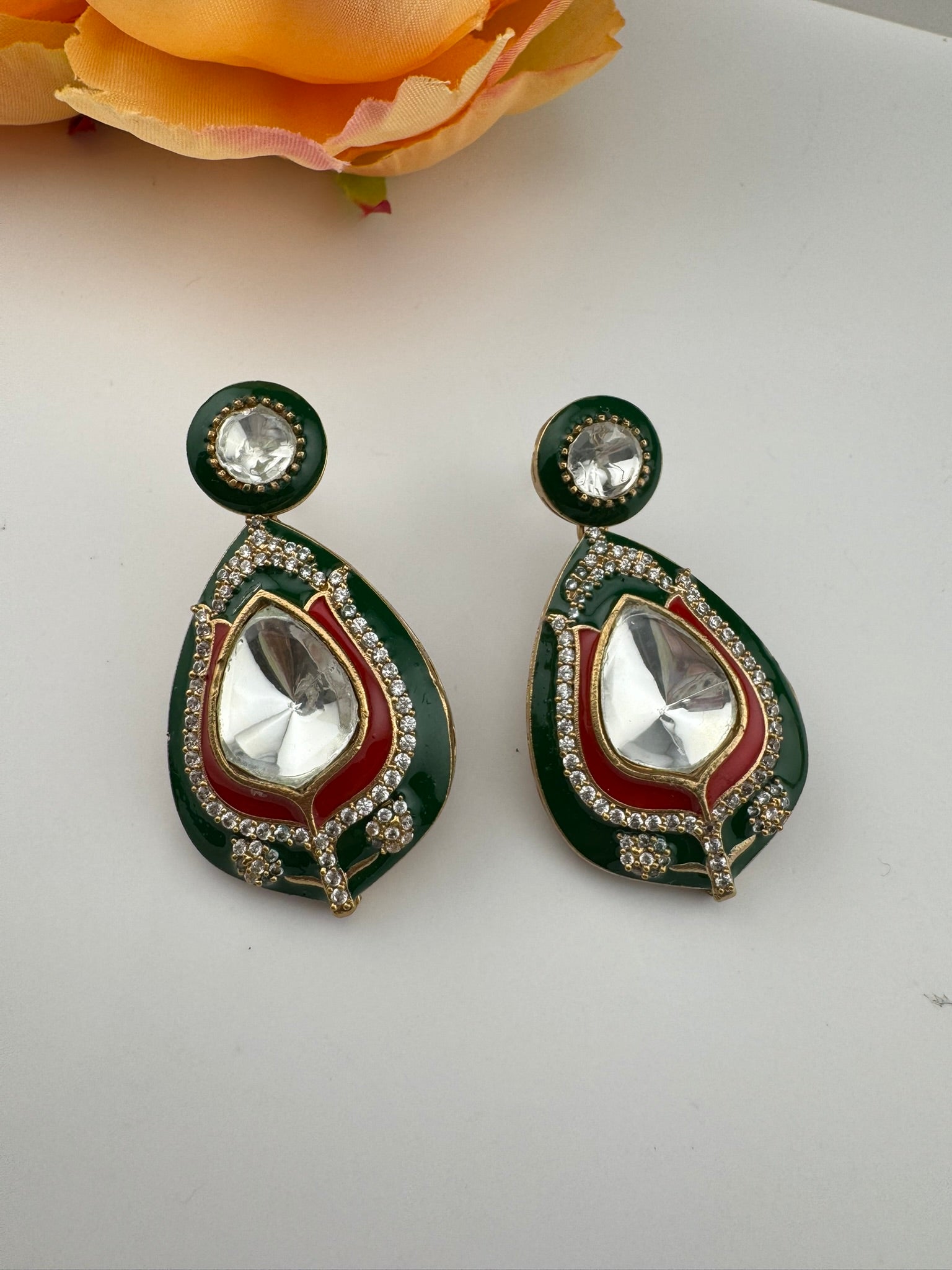 Premium uncut kundan and Cubic Zirconia with Italian Minakari is a designer dangle earrings/Indian earring/Bridal Jewelry/Designer Inspired