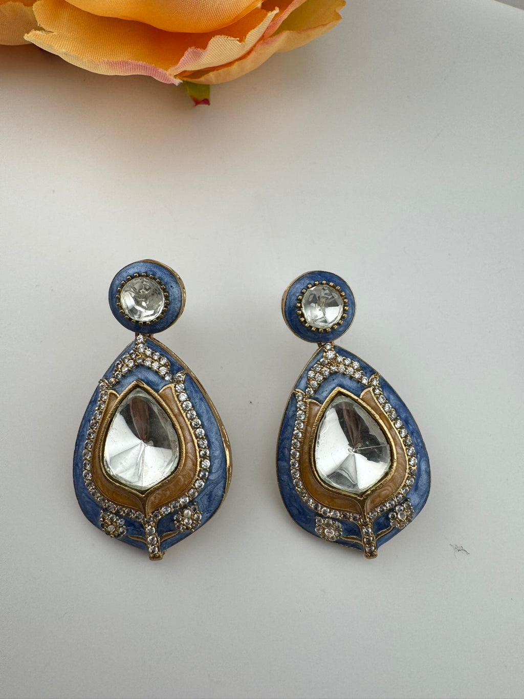 Premium uncut kundan and Cubic Zirconia with Italian Minakari is a designer dangle earrings/Indian earring/Bridal Jewelry/Designer Inspired