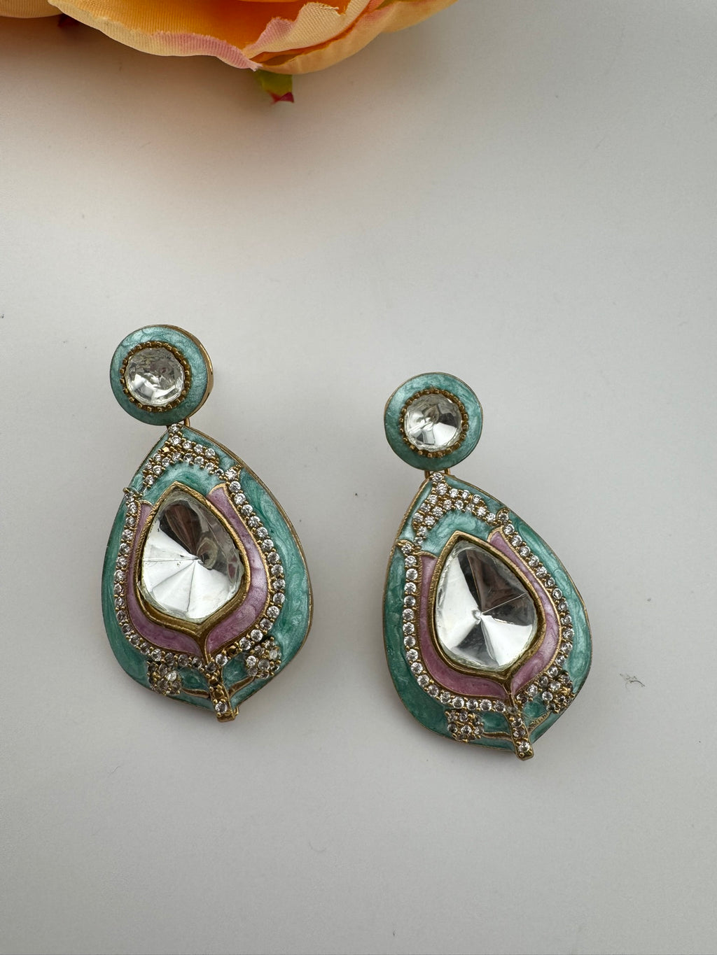 Premium uncut kundan and Cubic Zirconia with Italian Minakari is a designer dangle earrings/Indian earring/Bridal Jewelry/Designer Inspired
