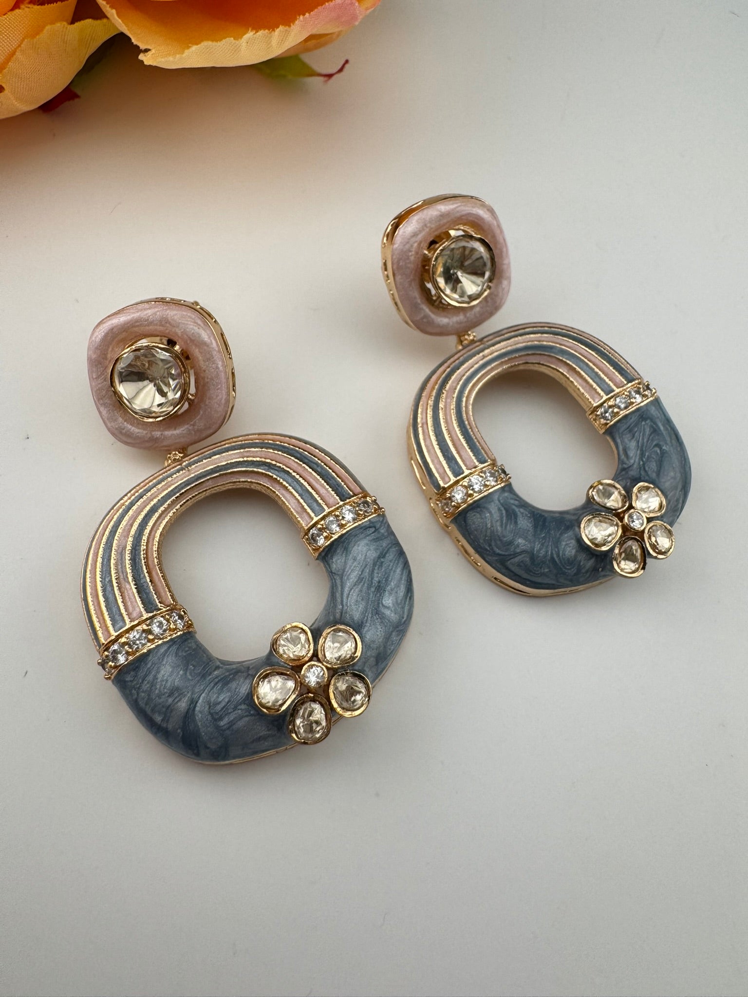 Premium uncut kundan and Cubic Zirconia with Enamel Italian Minakari is a designer dangle earrings/Indian earring/Bridal Jewelry/Designer