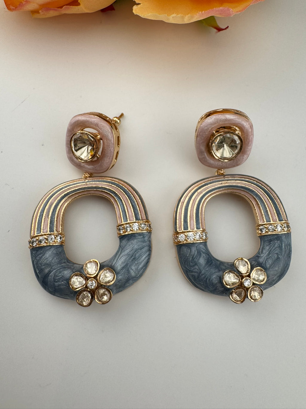 Premium uncut kundan and Cubic Zirconia with Enamel Italian Minakari is a designer dangle earrings/Indian earring/Bridal Jewelry/Designer