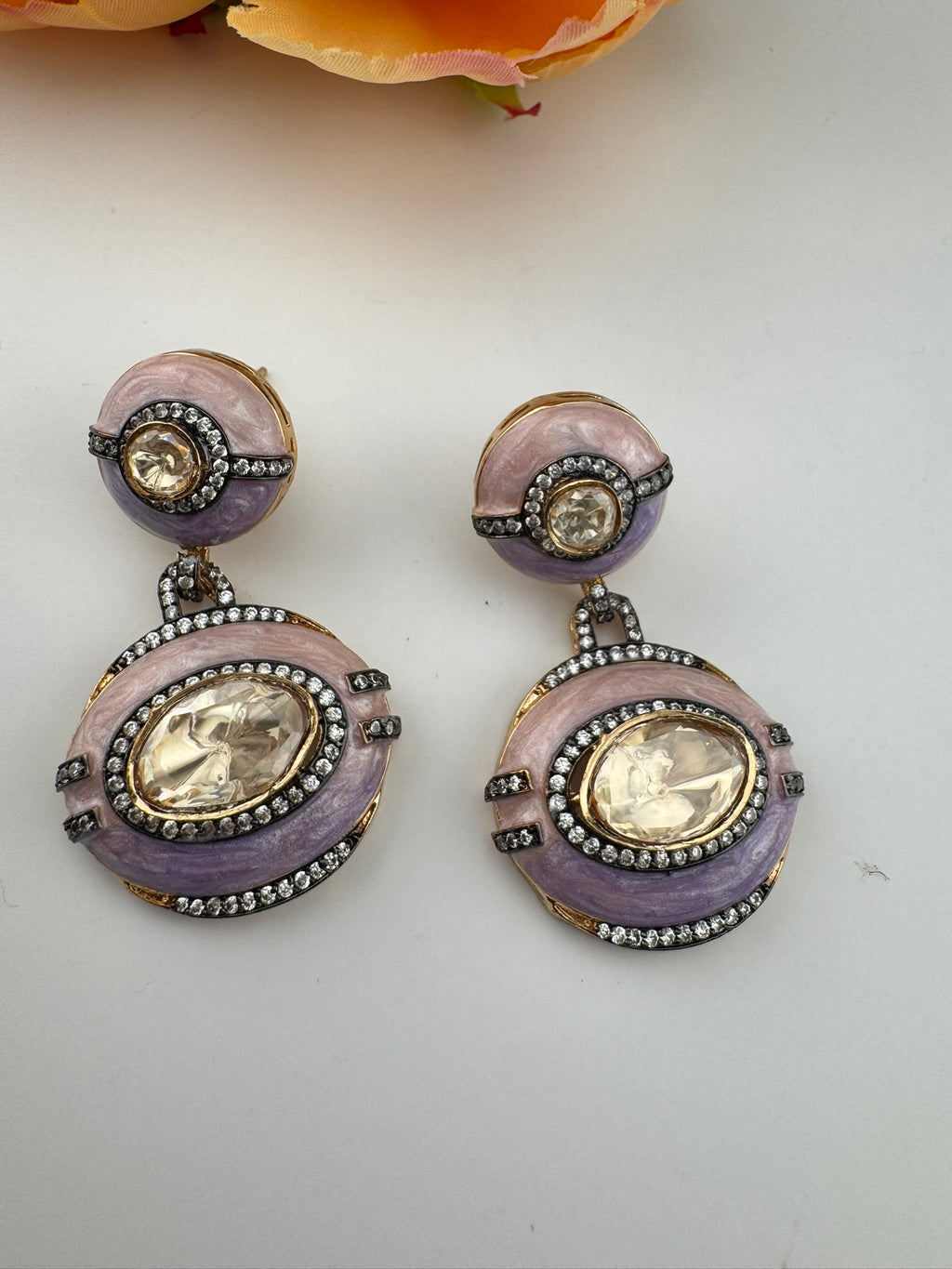 Premium uncut kundan and Cubic Zirconia with Enamel Italian Minakari is a designer dangle earrings/Indian earring/Bridal Jewelry/Designer