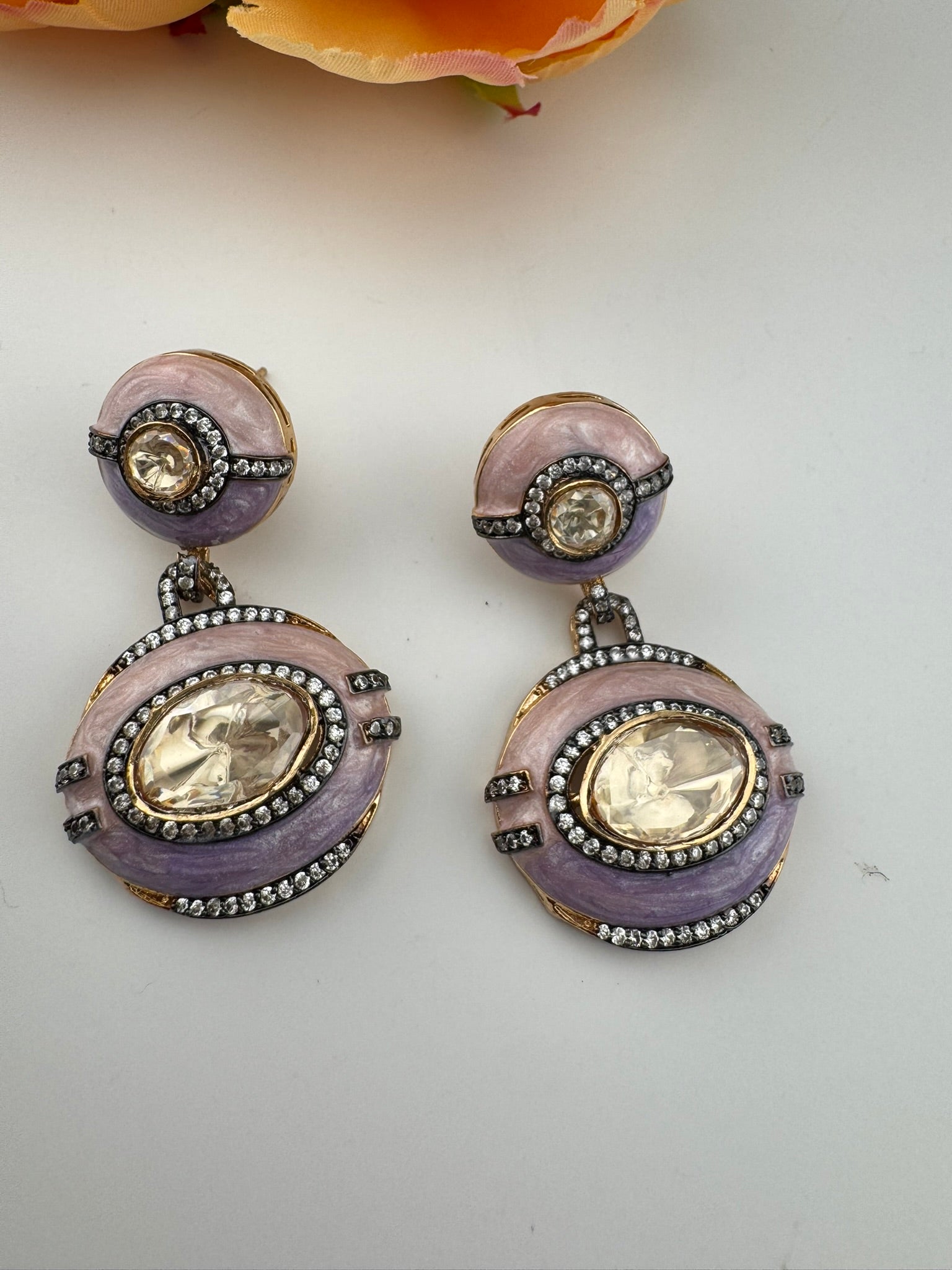 Premium uncut kundan and Cubic Zirconia with Enamel Italian Minakari is a designer dangle earrings/Indian earring/Bridal Jewelry/Designer