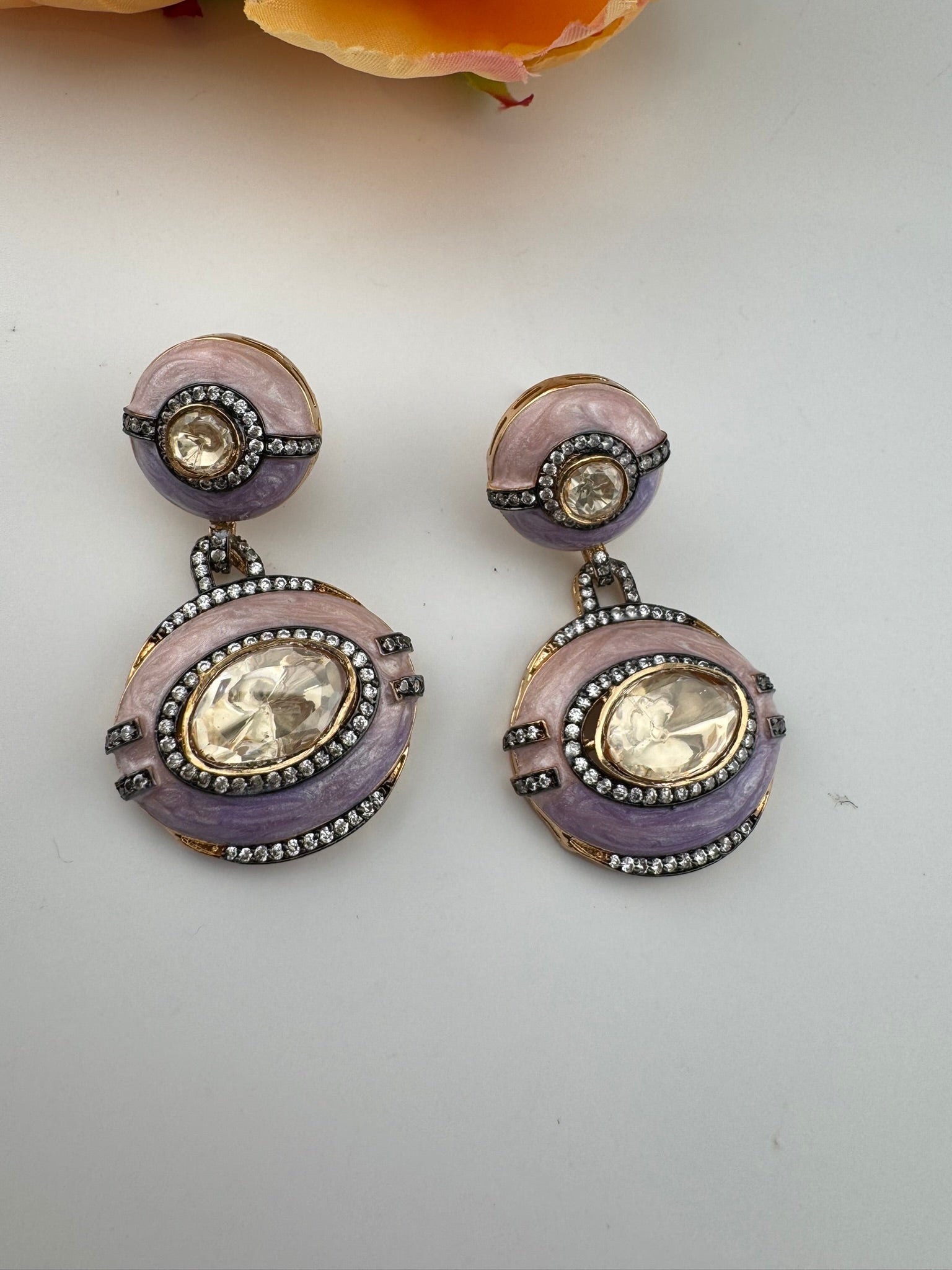 Premium uncut kundan and Cubic Zirconia with Enamel Italian Minakari is a designer dangle earrings/Indian earring/Bridal Jewelry/Designer