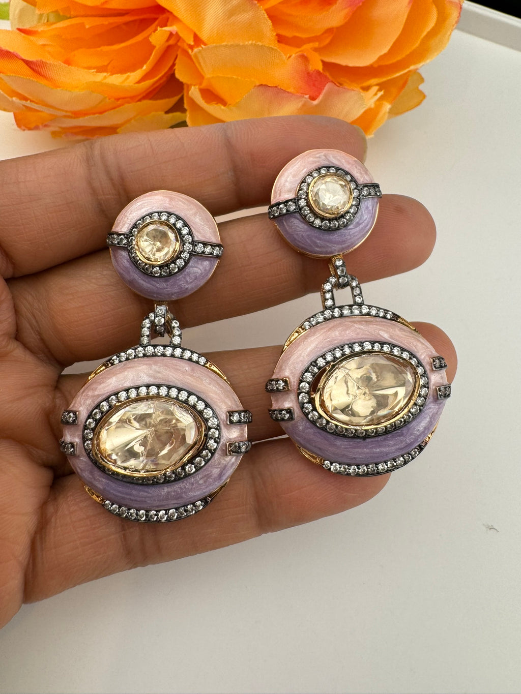 Premium uncut kundan and Cubic Zirconia with Enamel Italian Minakari is a designer dangle earrings/Indian earring/Bridal Jewelry/Designer