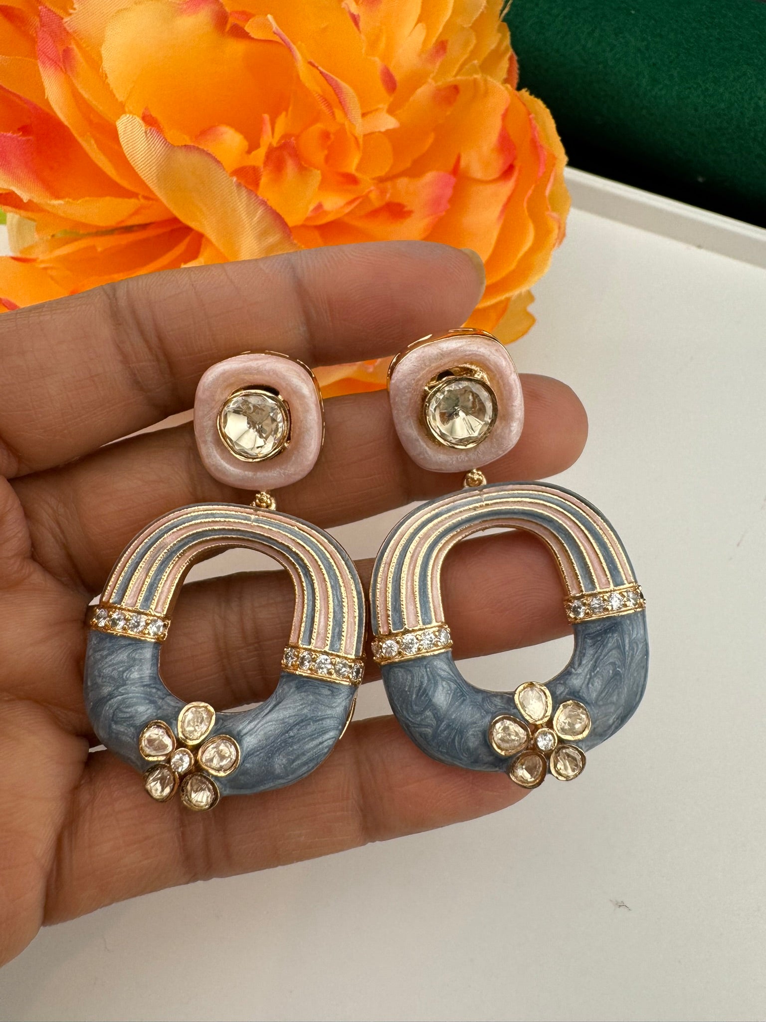 Premium uncut kundan and Cubic Zirconia with Enamel Italian Minakari is a designer dangle earrings/Indian earring/Bridal Jewelry/Designer