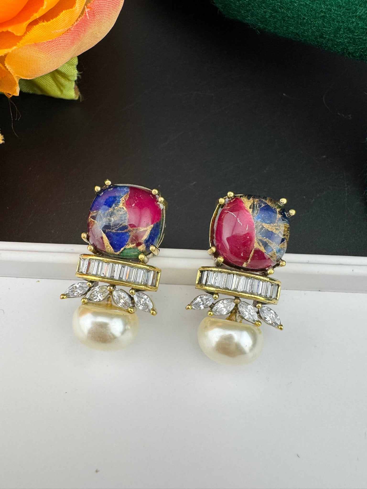 Premium High Quality Cubic Zirconia, Pearl, Marble Stone is a designer Stud earring/Small earrings/Lightweight Earring/Latest designer studs