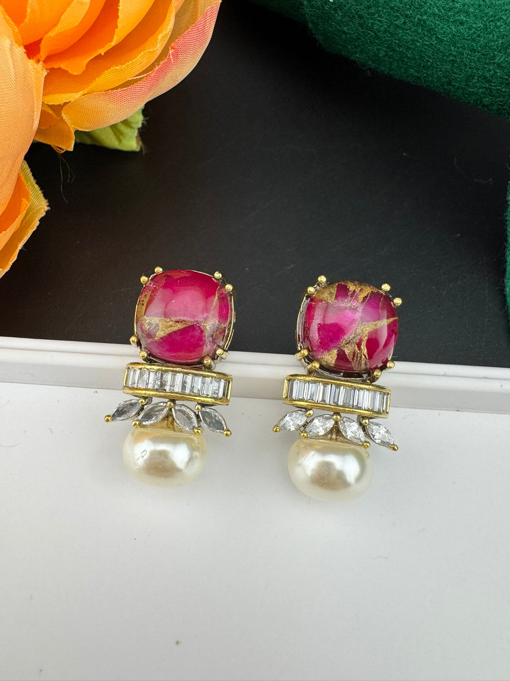 Premium High Quality Cubic Zirconia, Pearl, Marble Stone is a designer Stud earring/Small earrings/Lightweight Earring/Latest designer studs