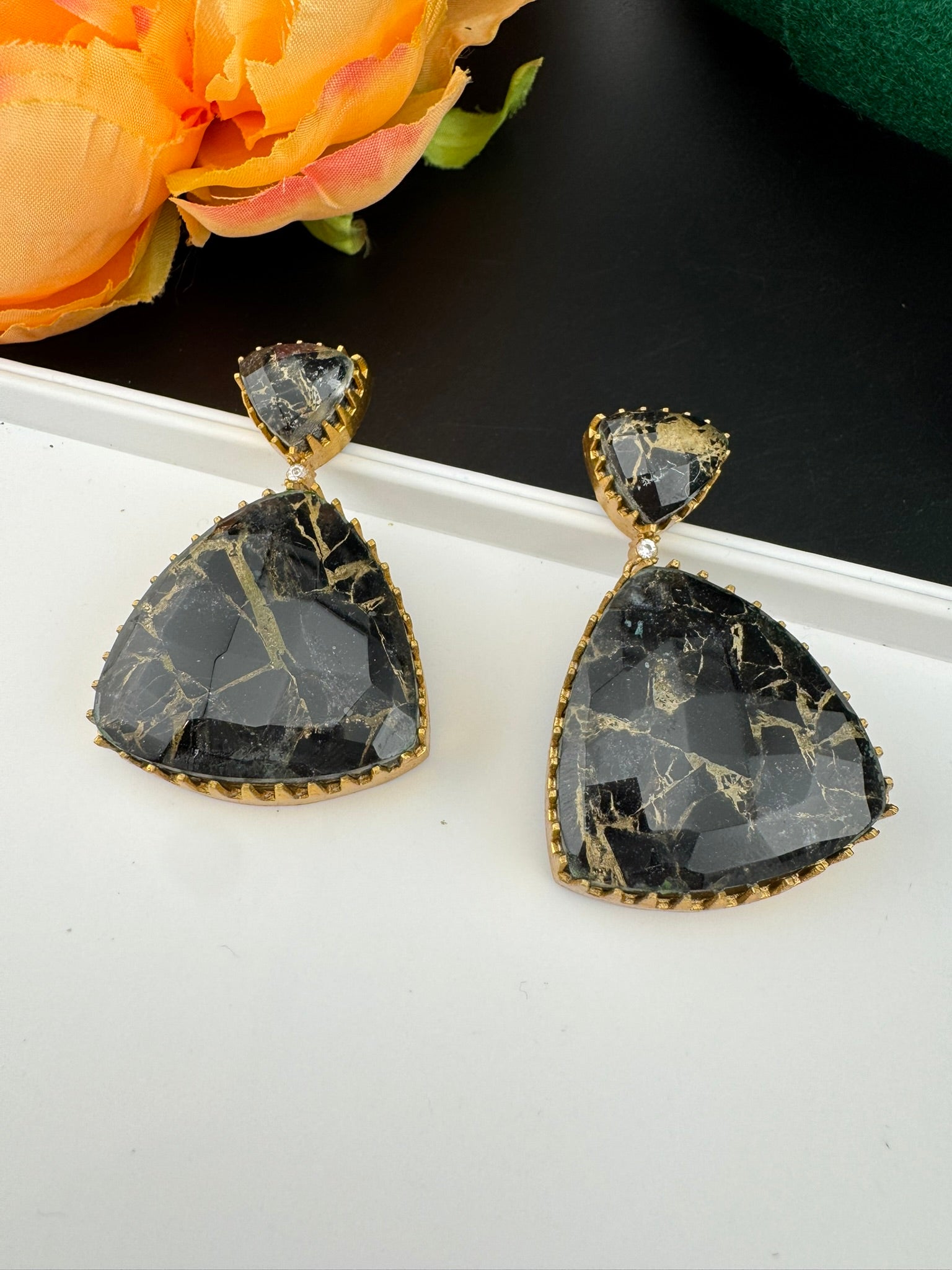 High Quality Premium Moissanite Doublet Marble stone and CZ is designer inspired Drop earrings/Unique earrings/statement Drop/Indian Jewelry